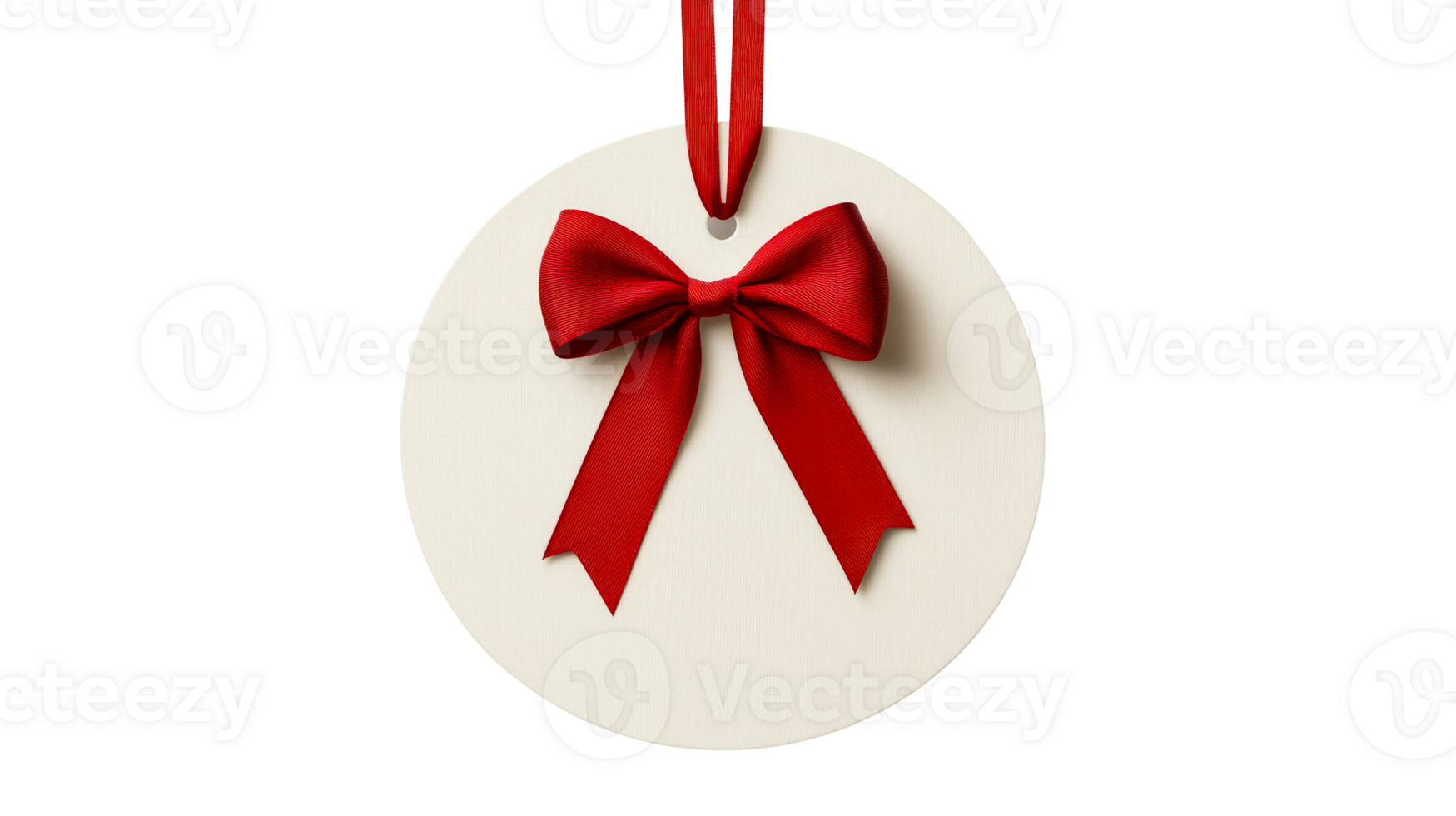 Red bow, round tag, black background gift wrapping element, cut out transparent png