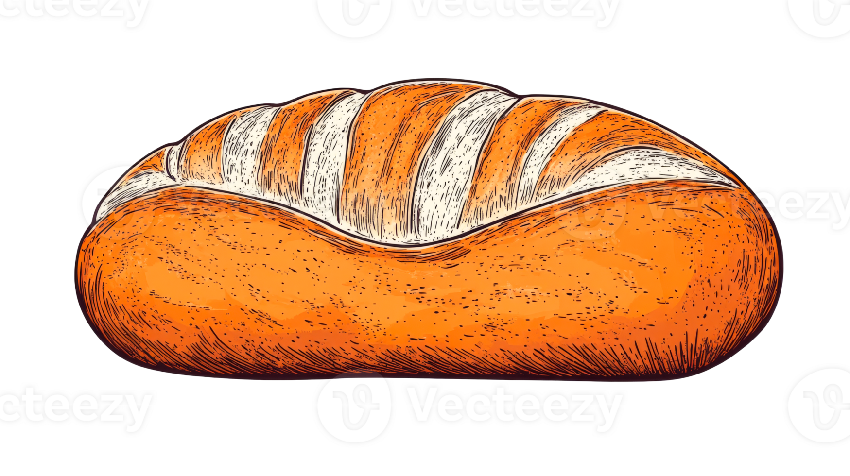 Cartoon loaf with light and dark brown crust, cut out transparent png