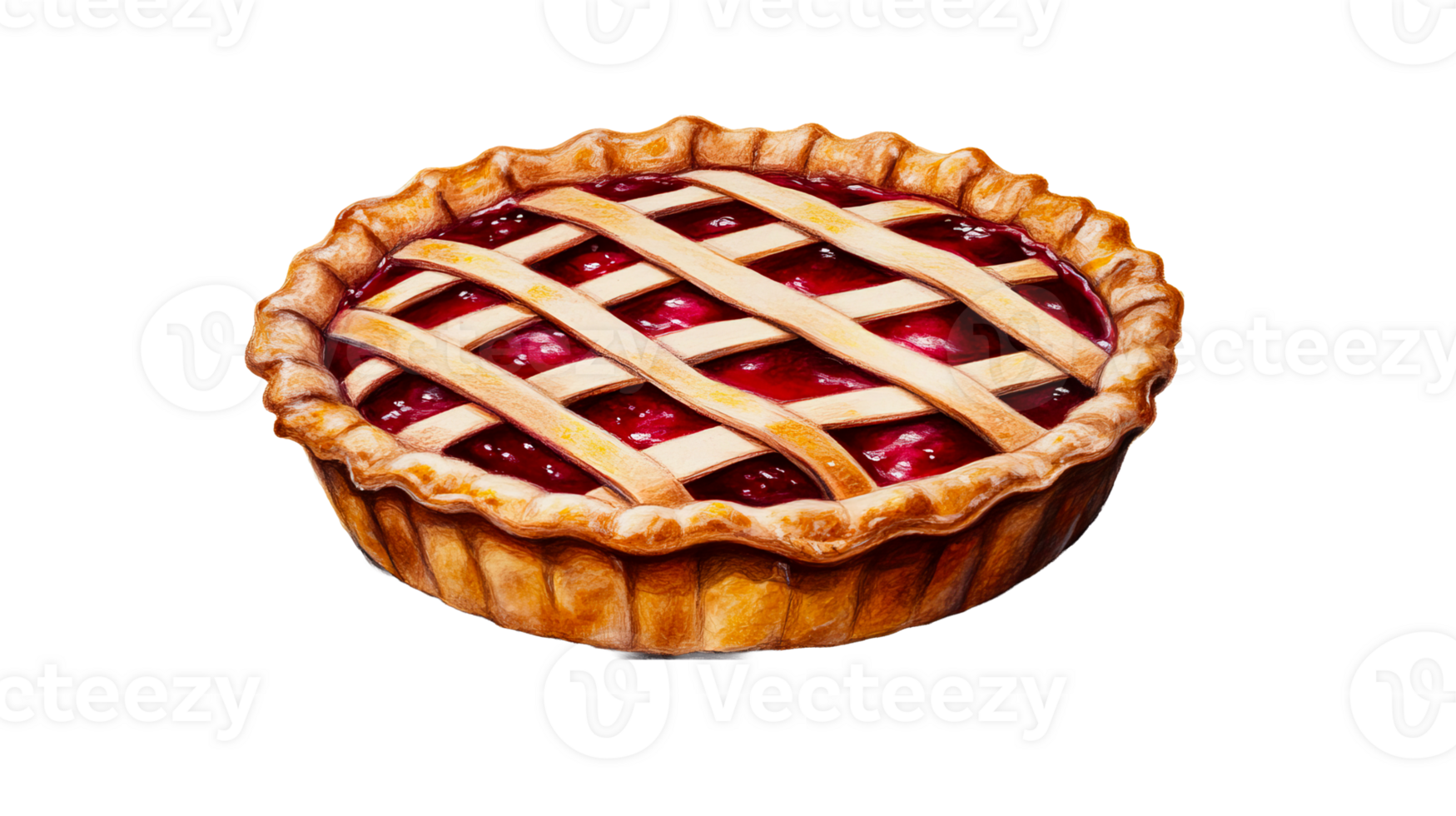 Cherry pie with lattice crust, homemade dessert pastry, cut out transparent png
