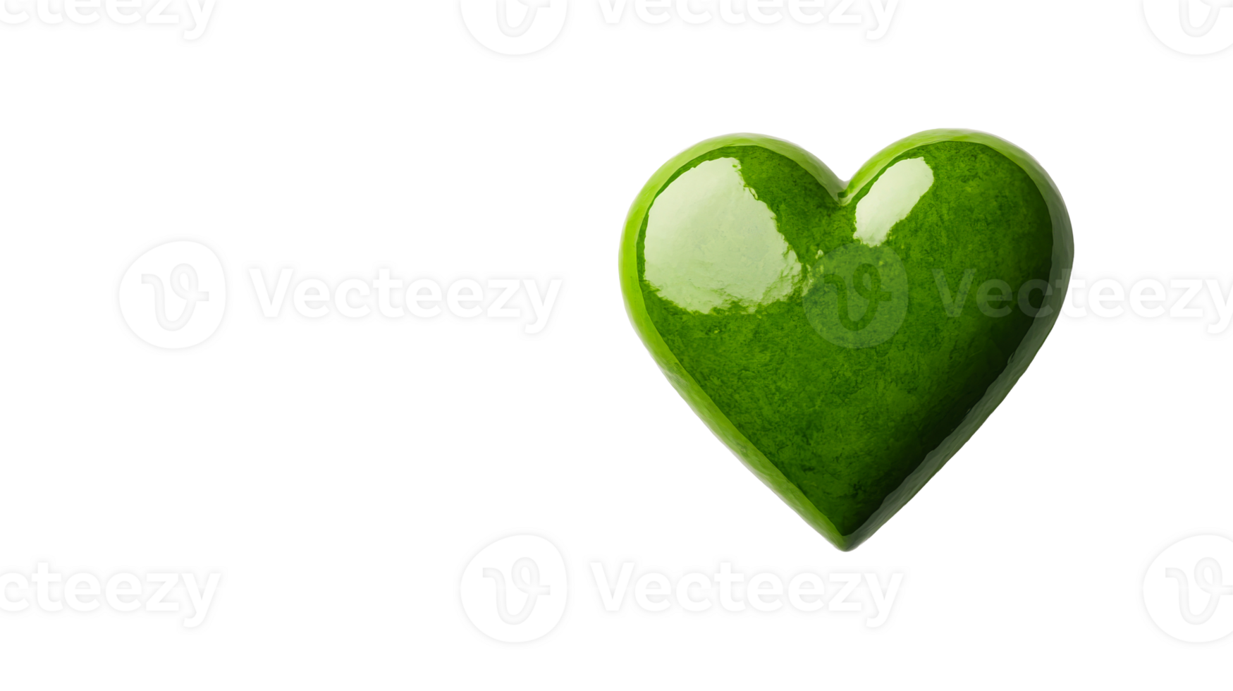 Glossy green heart on a black background, cut out transparent png