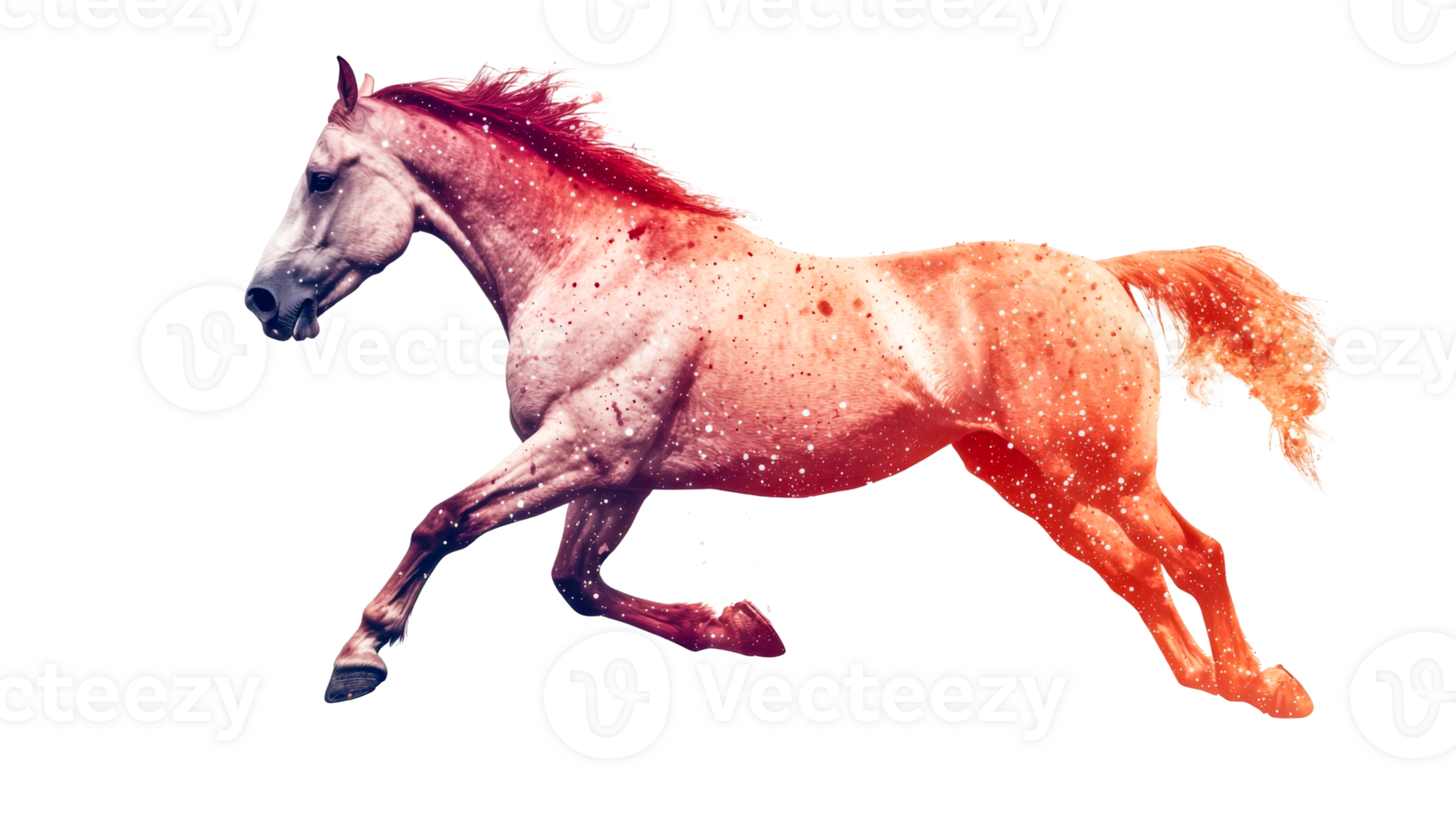 Abstract Horse Galloping with Red Tones and White Spots, cut out transparent png