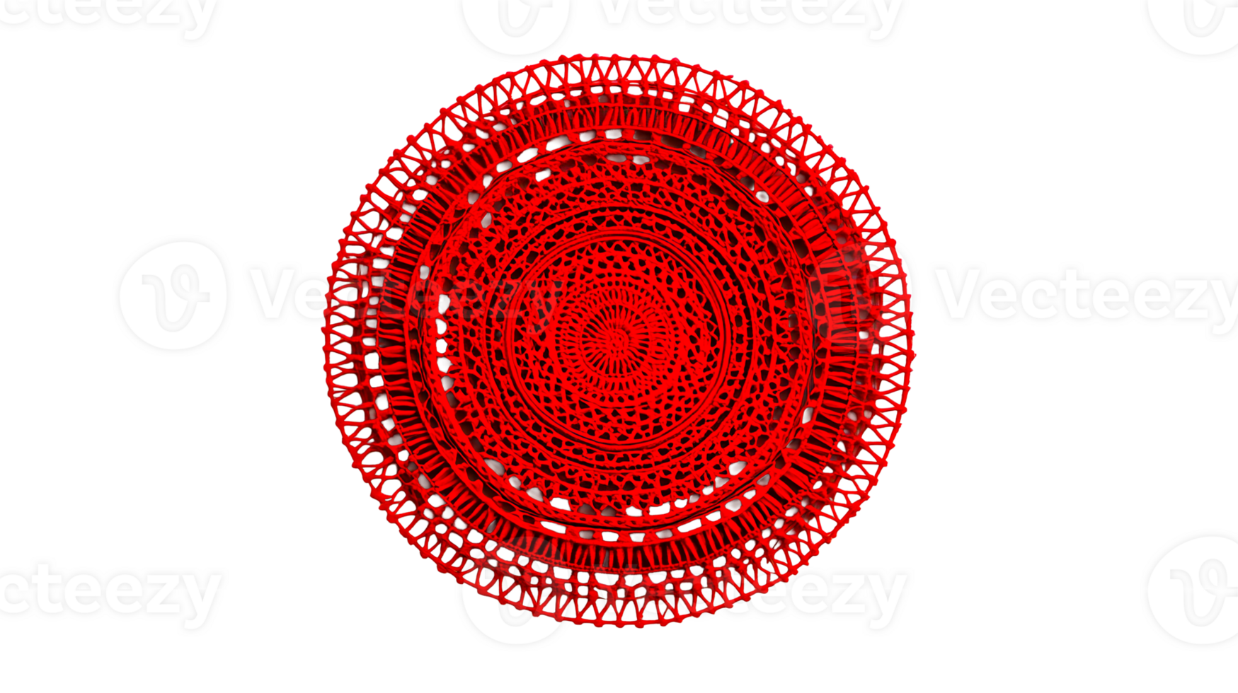 Red circular ornament with intricate patterns, cut out transparent png