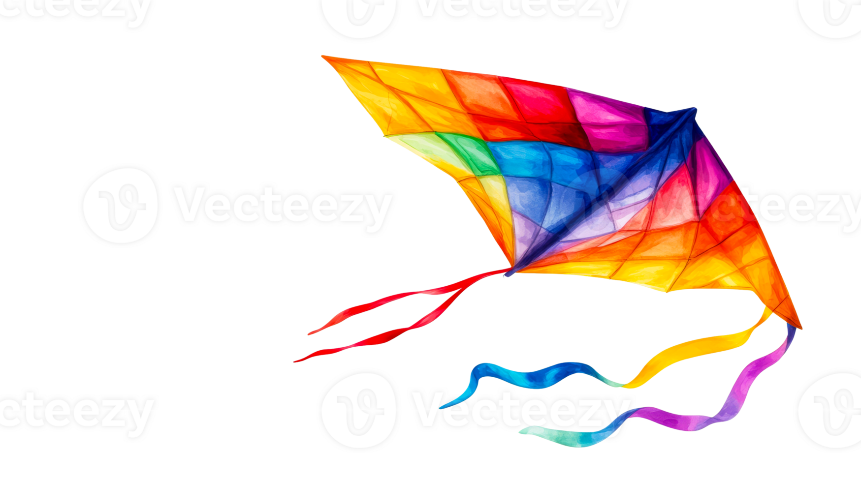 Colorful kite soars in the black background, cut out transparent png