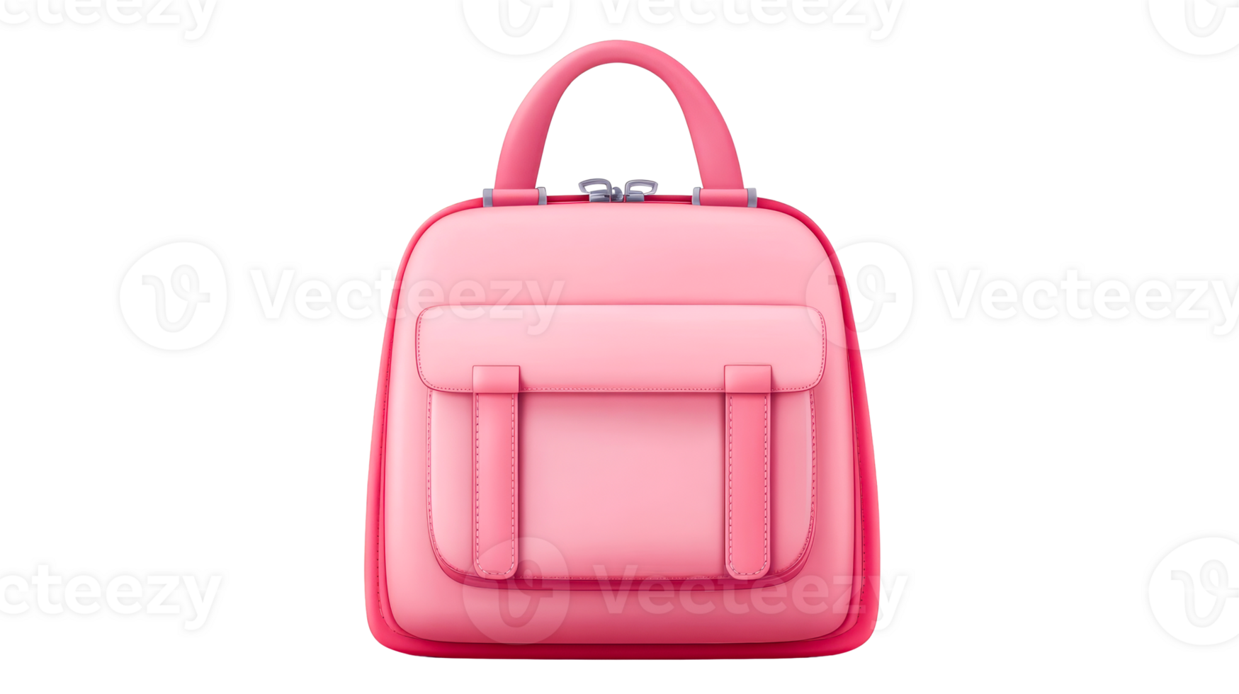 Pink handbag with flap, straps, and top handle, cut out transparent png