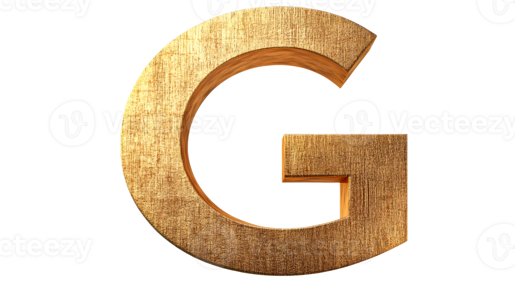 Golden uppercase letter G with wood texture background, cut out transparent png