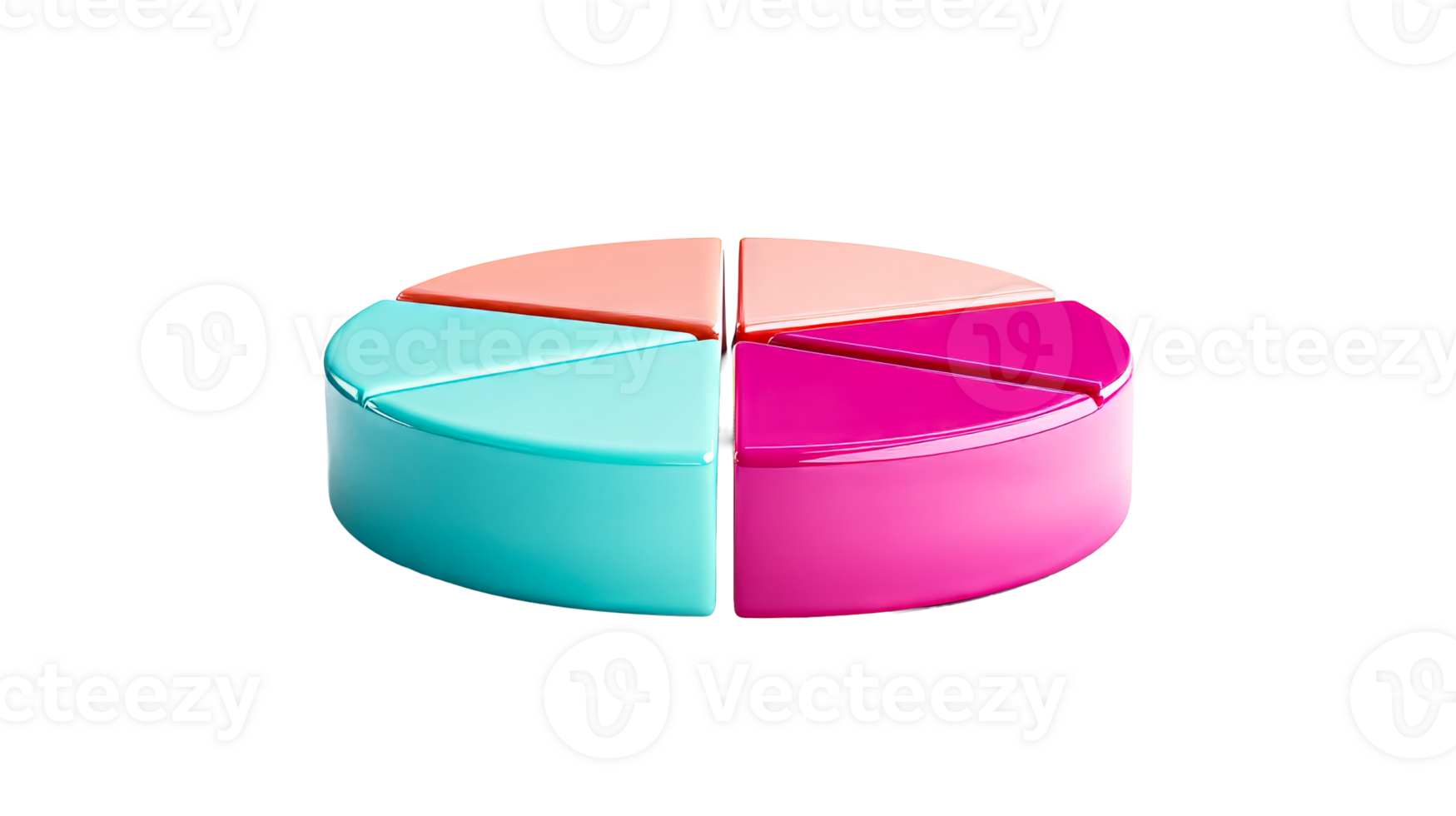 Glossy pie chart, colorful segments, infographic visual, finance data, cut out transparent png