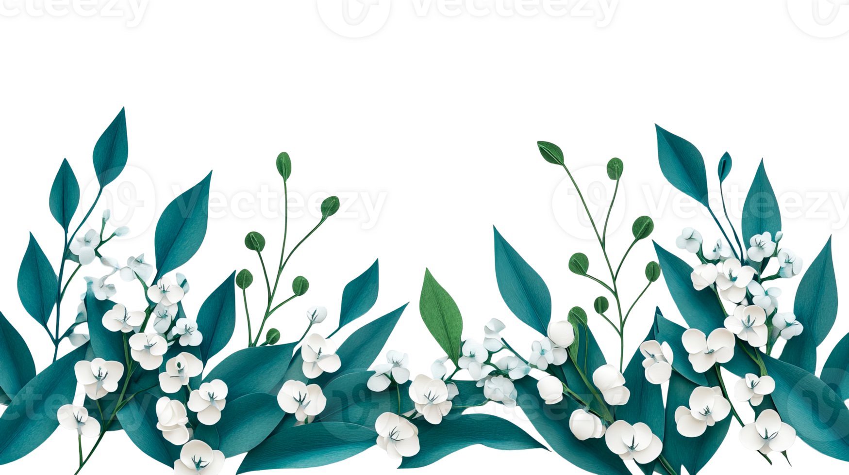 Lily of the valley frame with green leaves, floral ornament, cut out transparent png