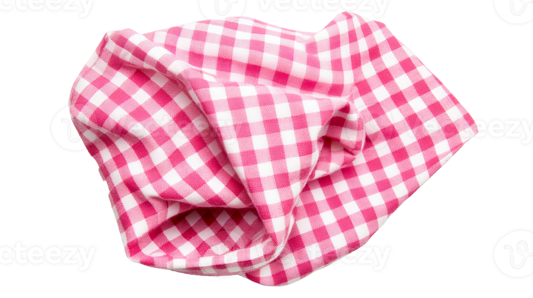 Crumpled pink gingham tablecloth, isolated, transparent background, cut out transparent png