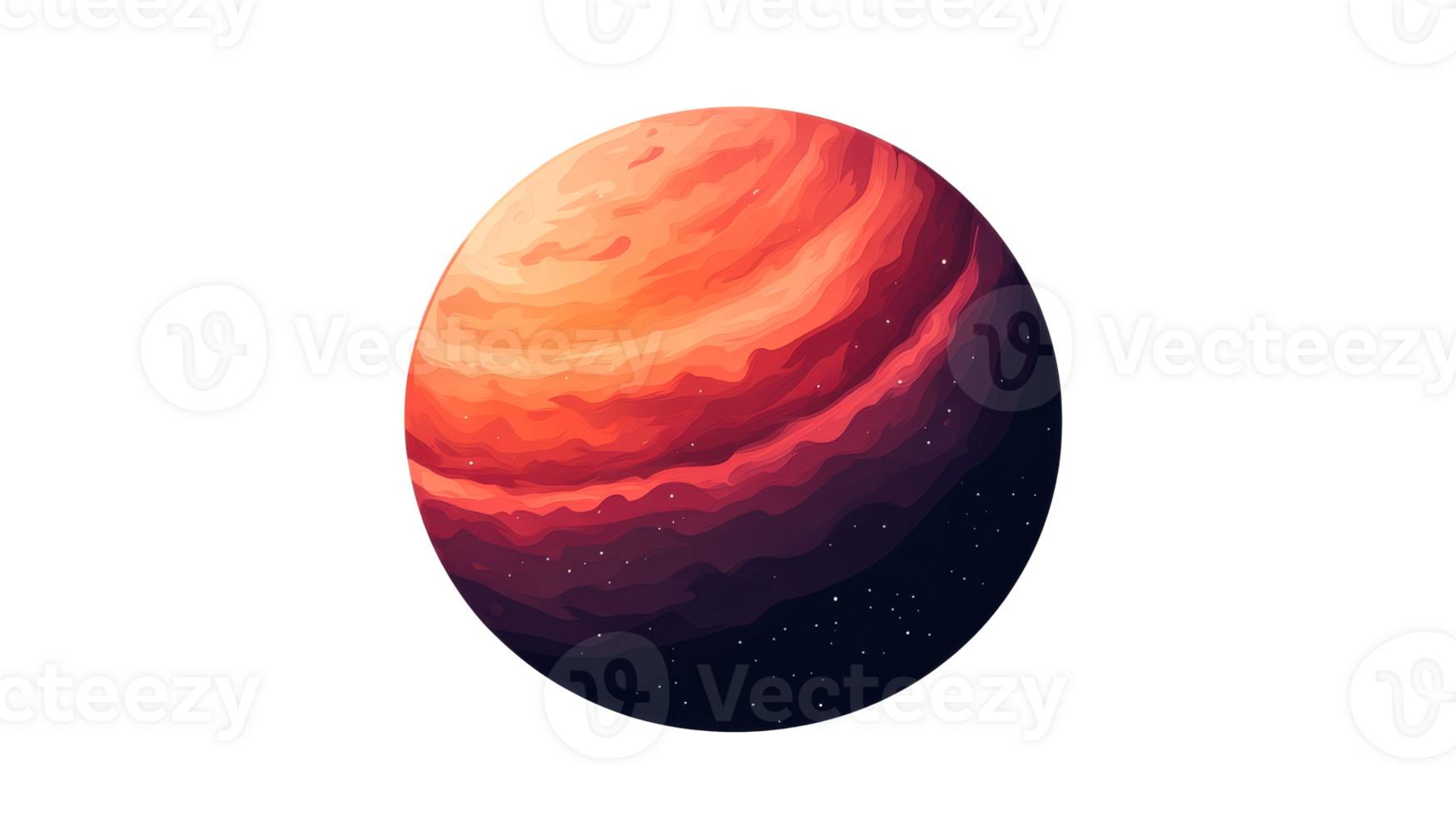 Abstract planet in red and orange shades in space, cut out transparent png