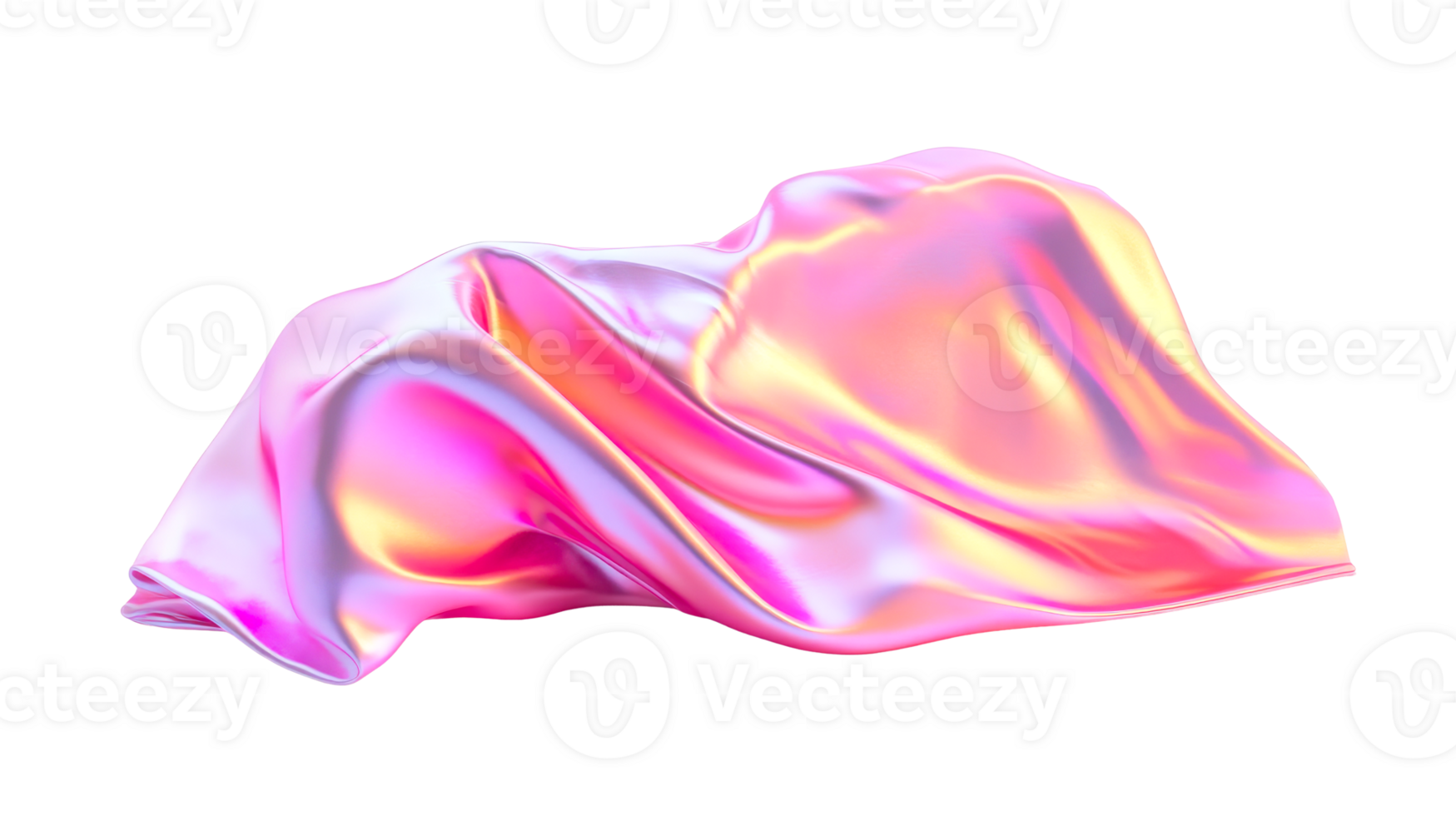 Flowing iridescent textile abstract form, cut out transparent png