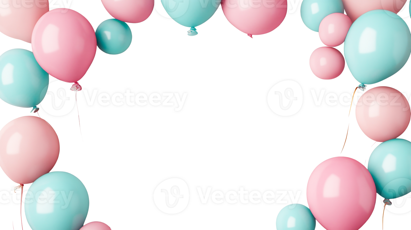 Pastel balloons frame, border, party decoration, pink, blue, render, cut out transparent png