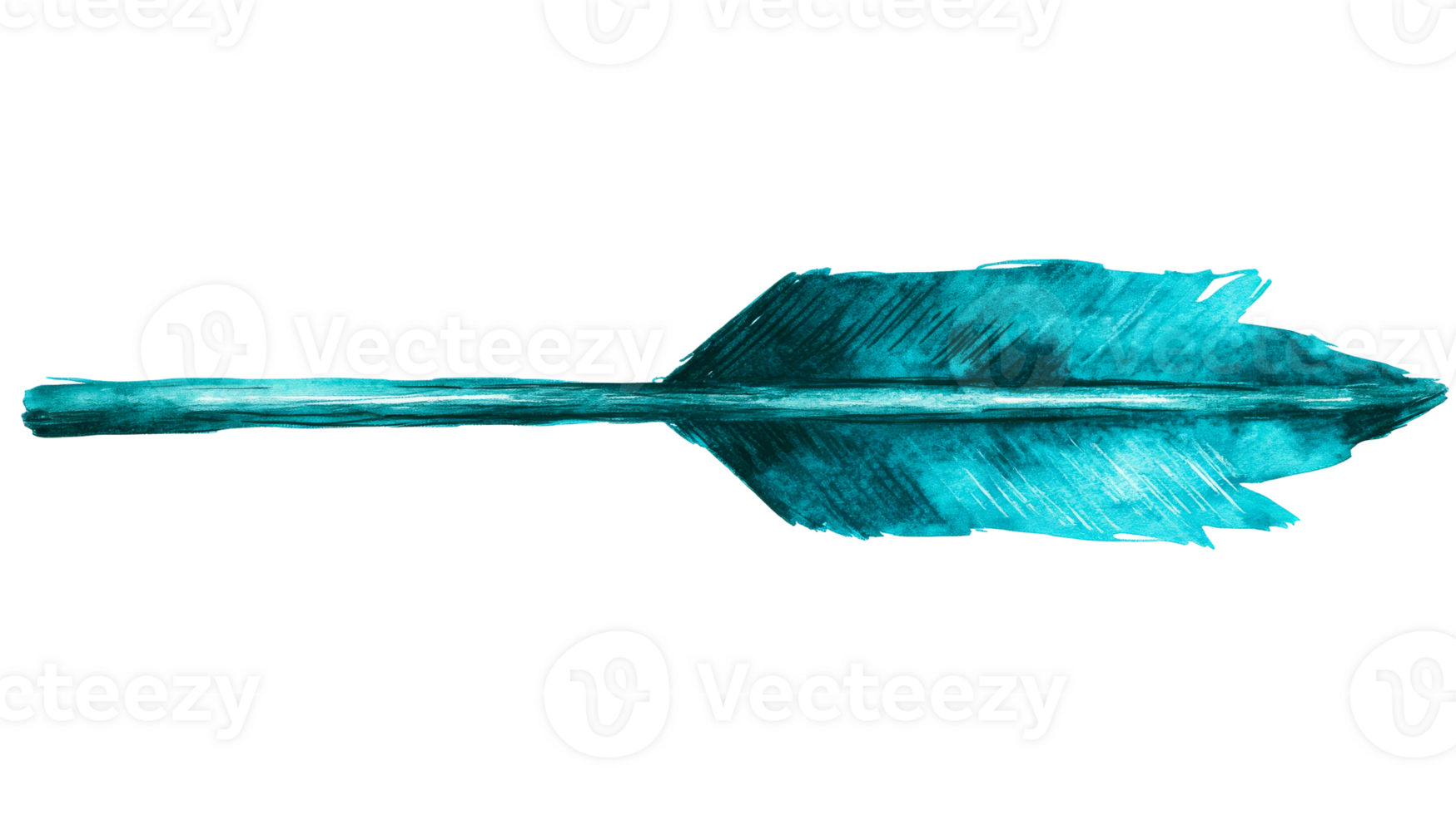 Turquoise arrow paint texture on black background, cut out transparent png