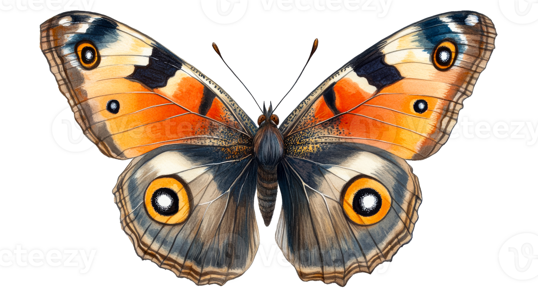 Peacock butterfly with colorful wings and patterns, cut out transparent png