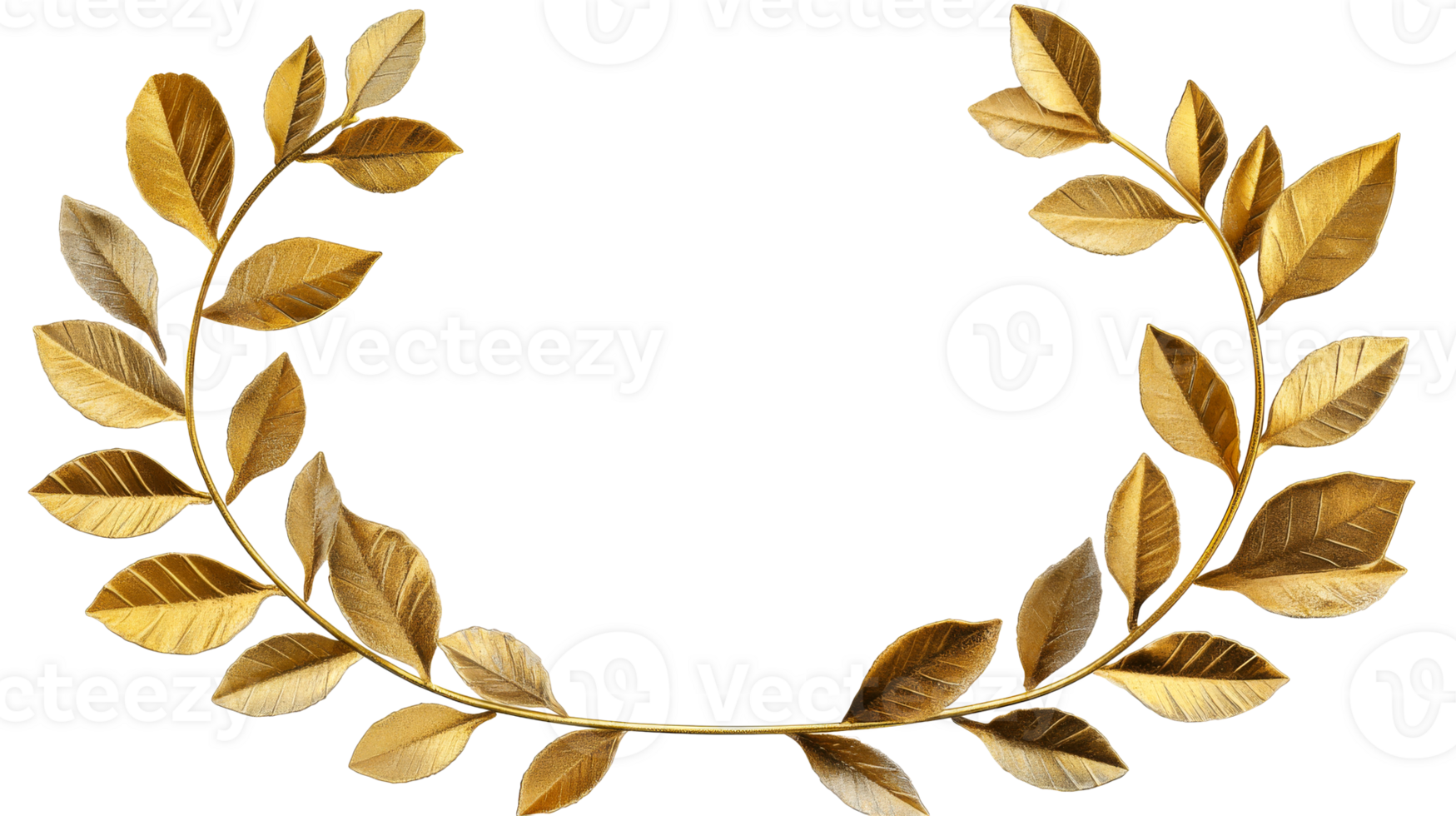 Gold leaf wreath frame on a black background, cut out transparent png