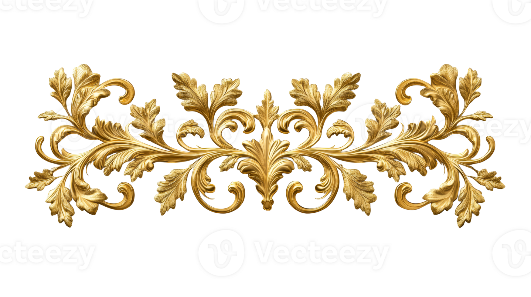 Ornate Golden Leaf Design Isolated on Black Background, cut out transparent png