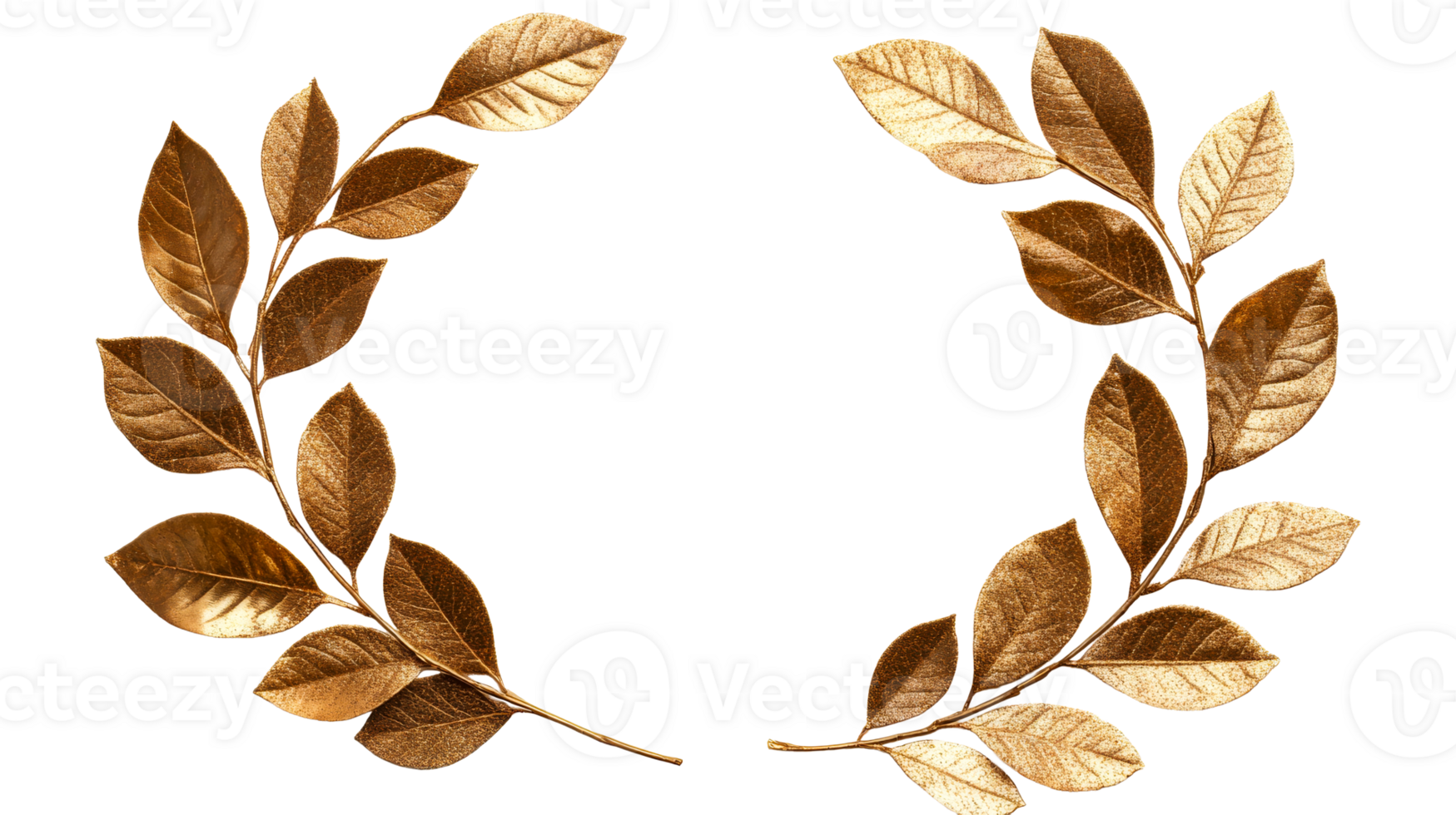 Golden Leaves Wreath Isolated, Celebration Emblem Element, cut out transparent png