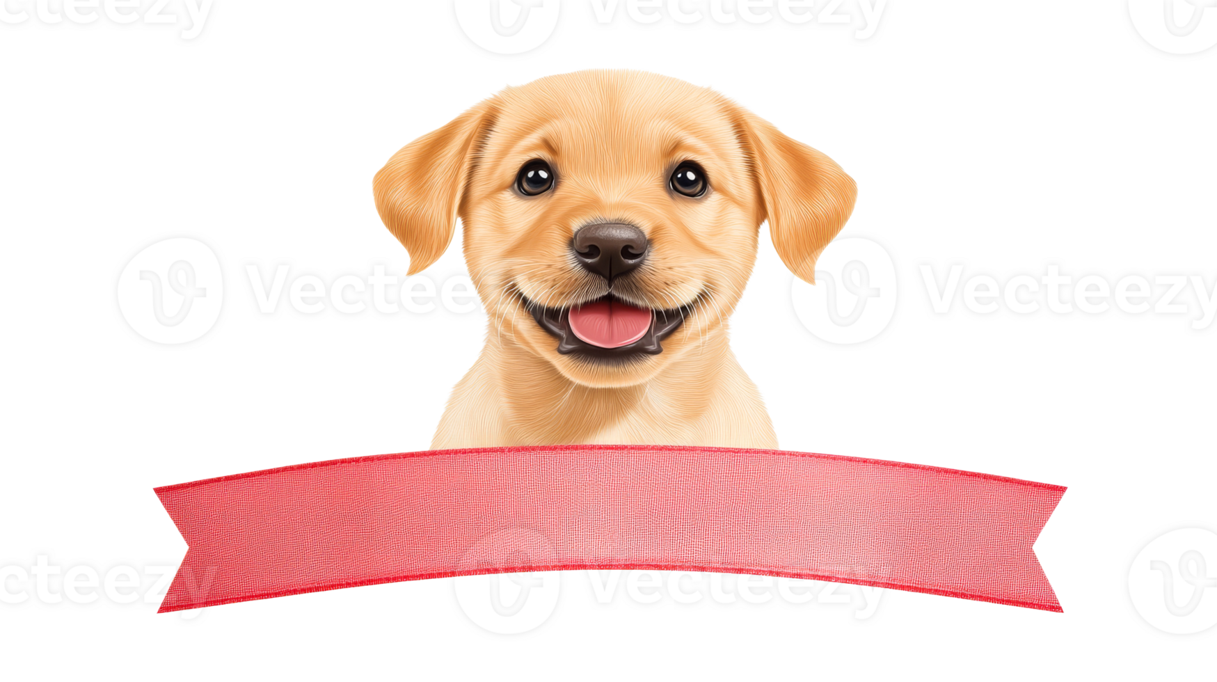 Happy puppy golden retriever with ribbon, cut out transparent png