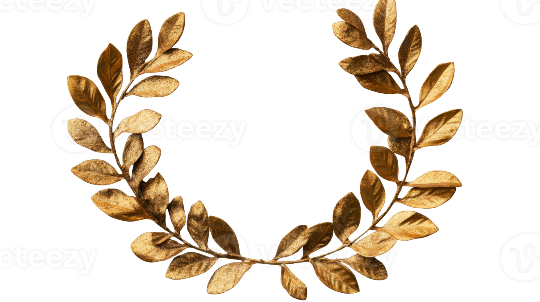 Golden leaves wreath in detailed digital render, cut out transparent png