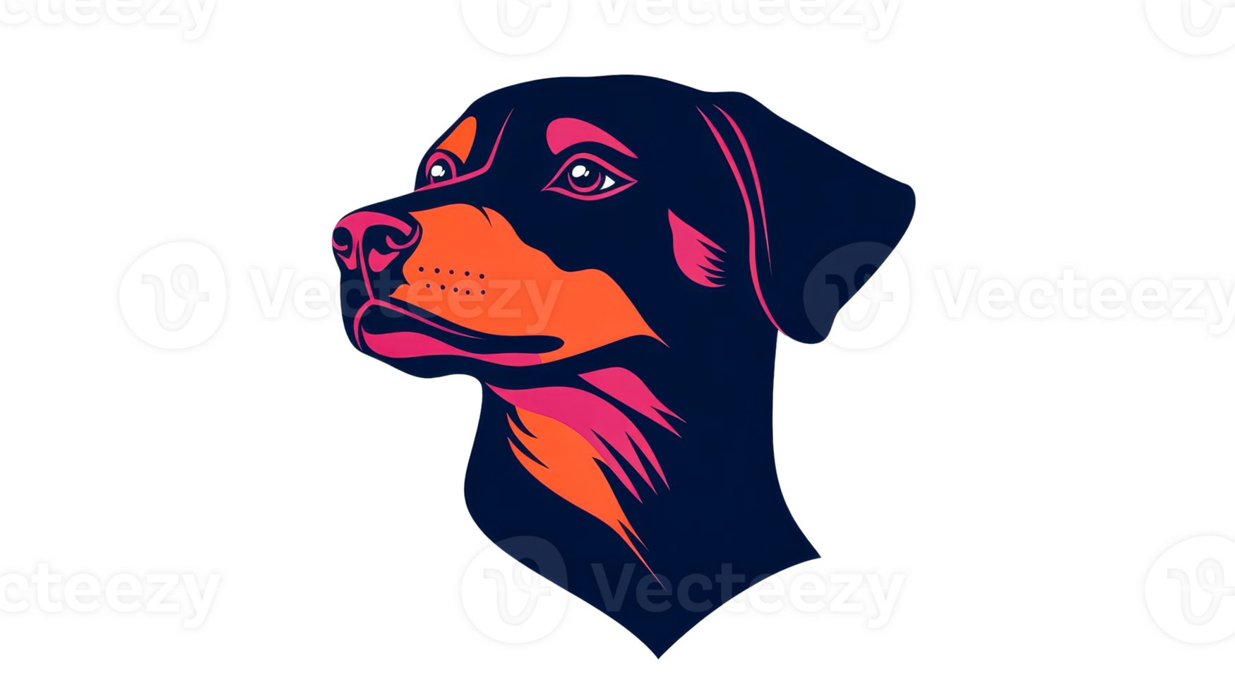 Rottweiler dog head, stylized art, modern design, cut out transparent png