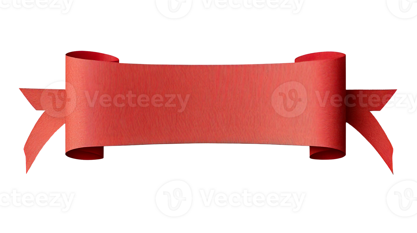Red ribbon with elegant curls for invitations, cut out transparent png