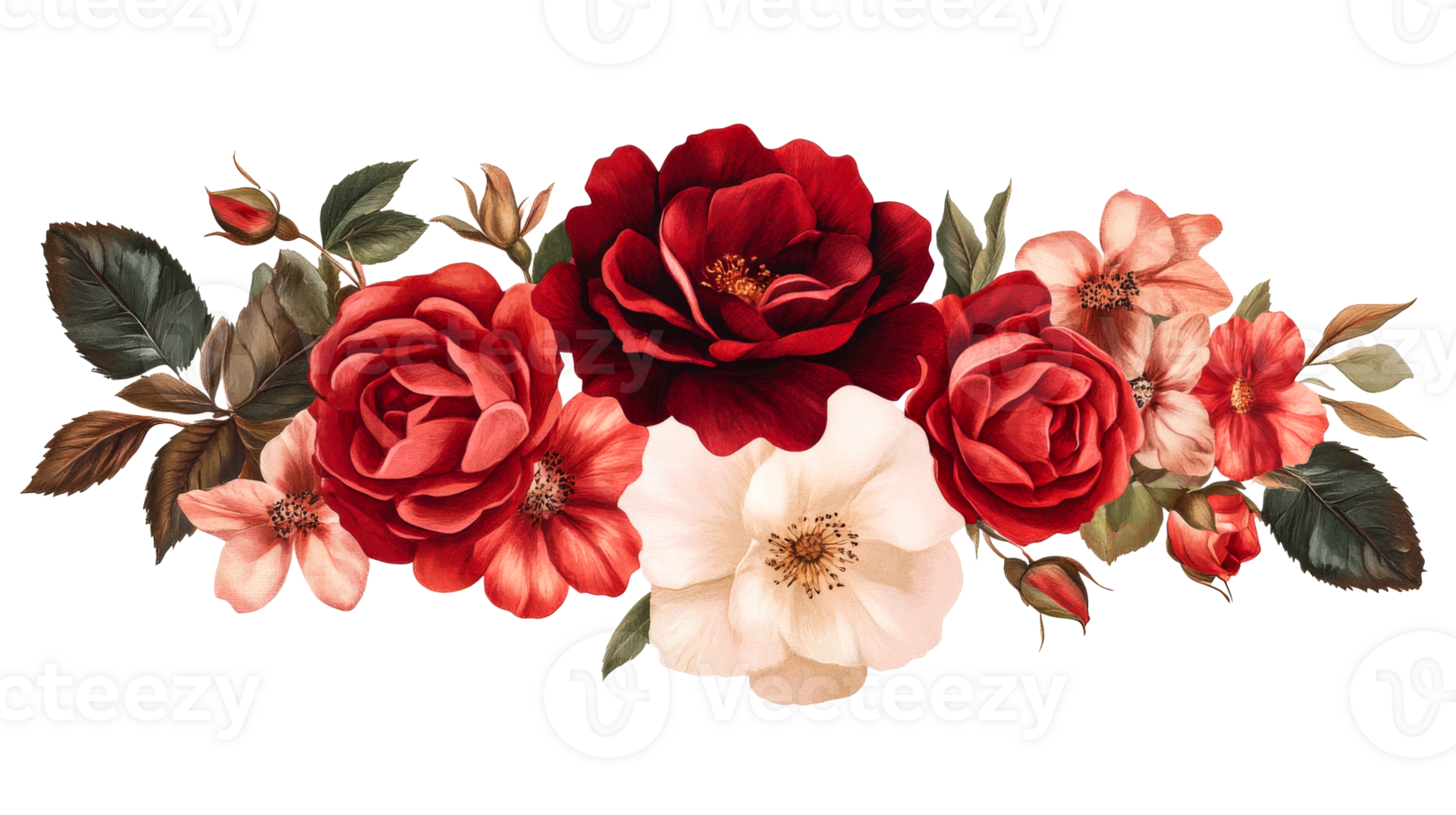 Floral arrangement with red and cream roses, cut out transparent png