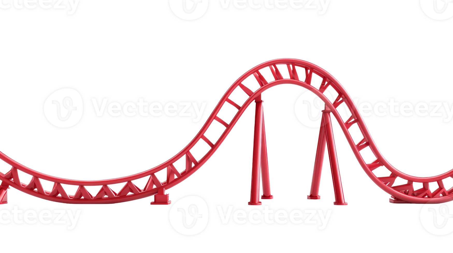 Red rollercoaster with black background, cut out transparent png