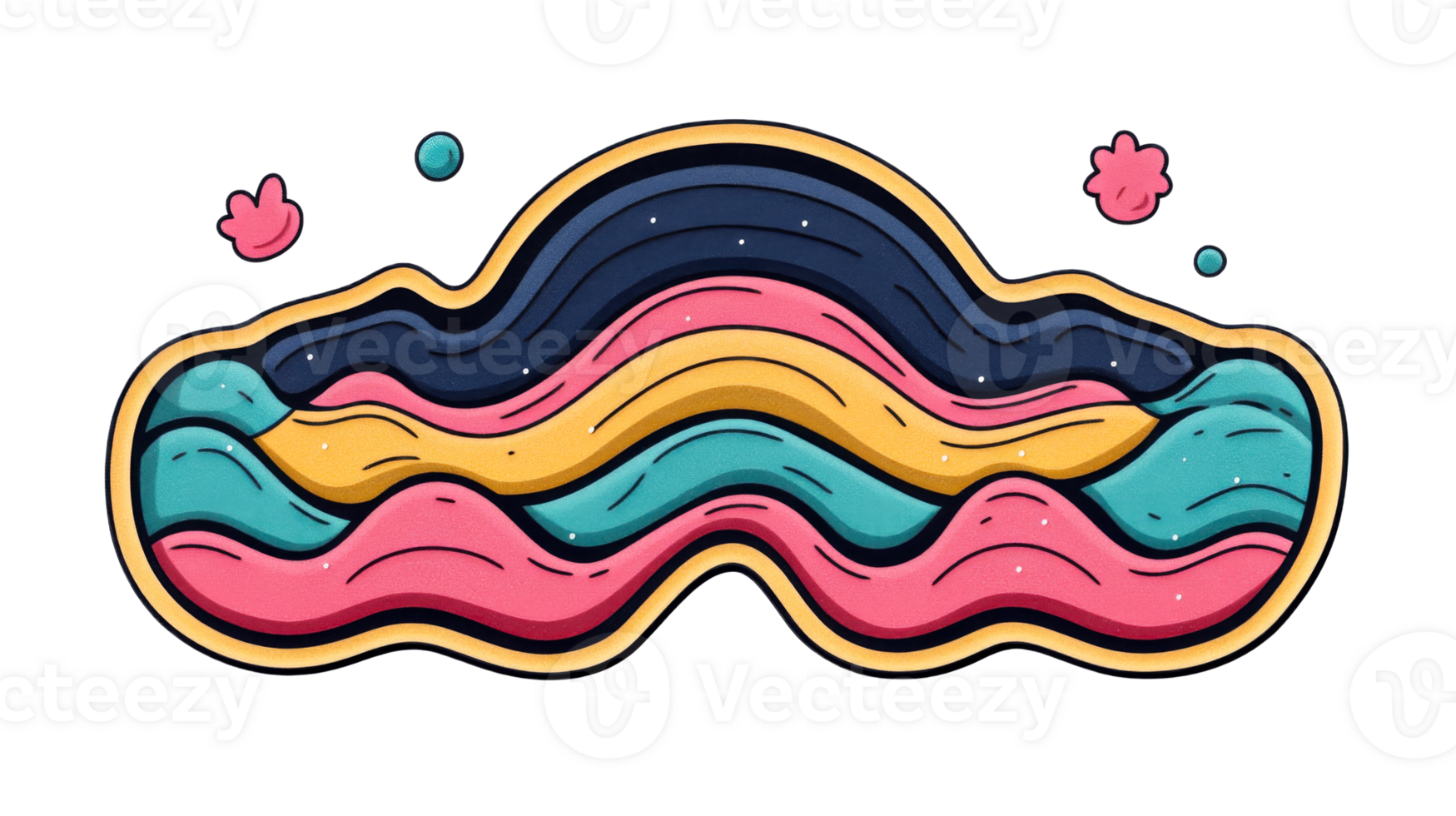 Abstract layered cloudscape illustration, artistic dreamscape, cut out transparent png