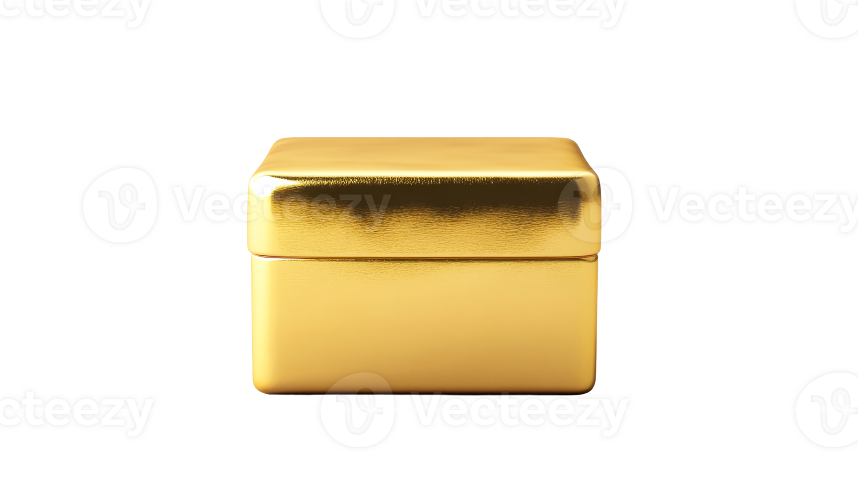 Shining gold metal box packaging isolated on black background, cut out transparent png