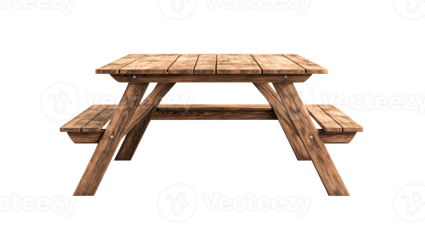 Wood picnic table with bench, outdoor furniture, carpentry object, cut out transparent png