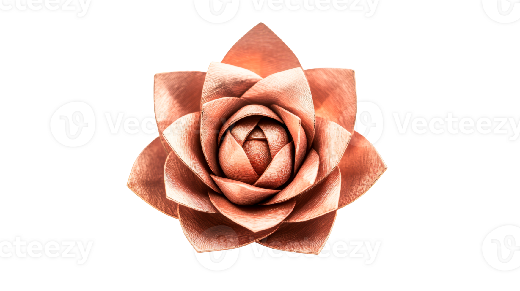 Copper lotus flower, metallic bloom, intricate petals isolated, cut out transparent png
