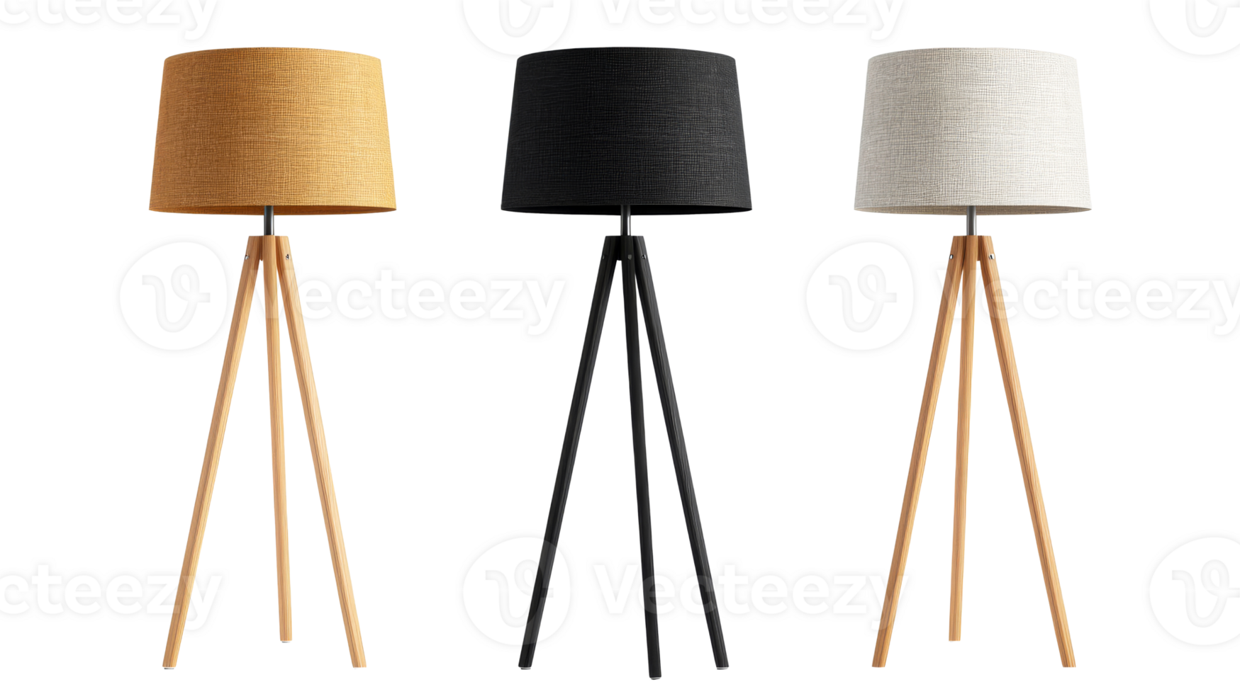 Trio Tripod Floor Lamps with Textured Shades, cut out transparent png