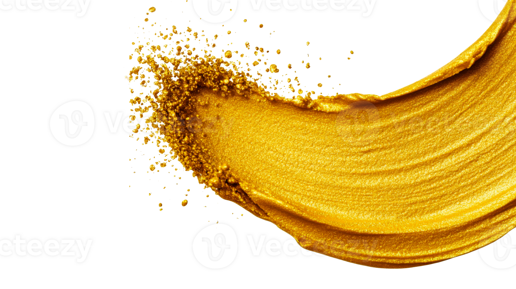 Golden shimmering paint stroke splash, bright abstract art, cut out transparent png