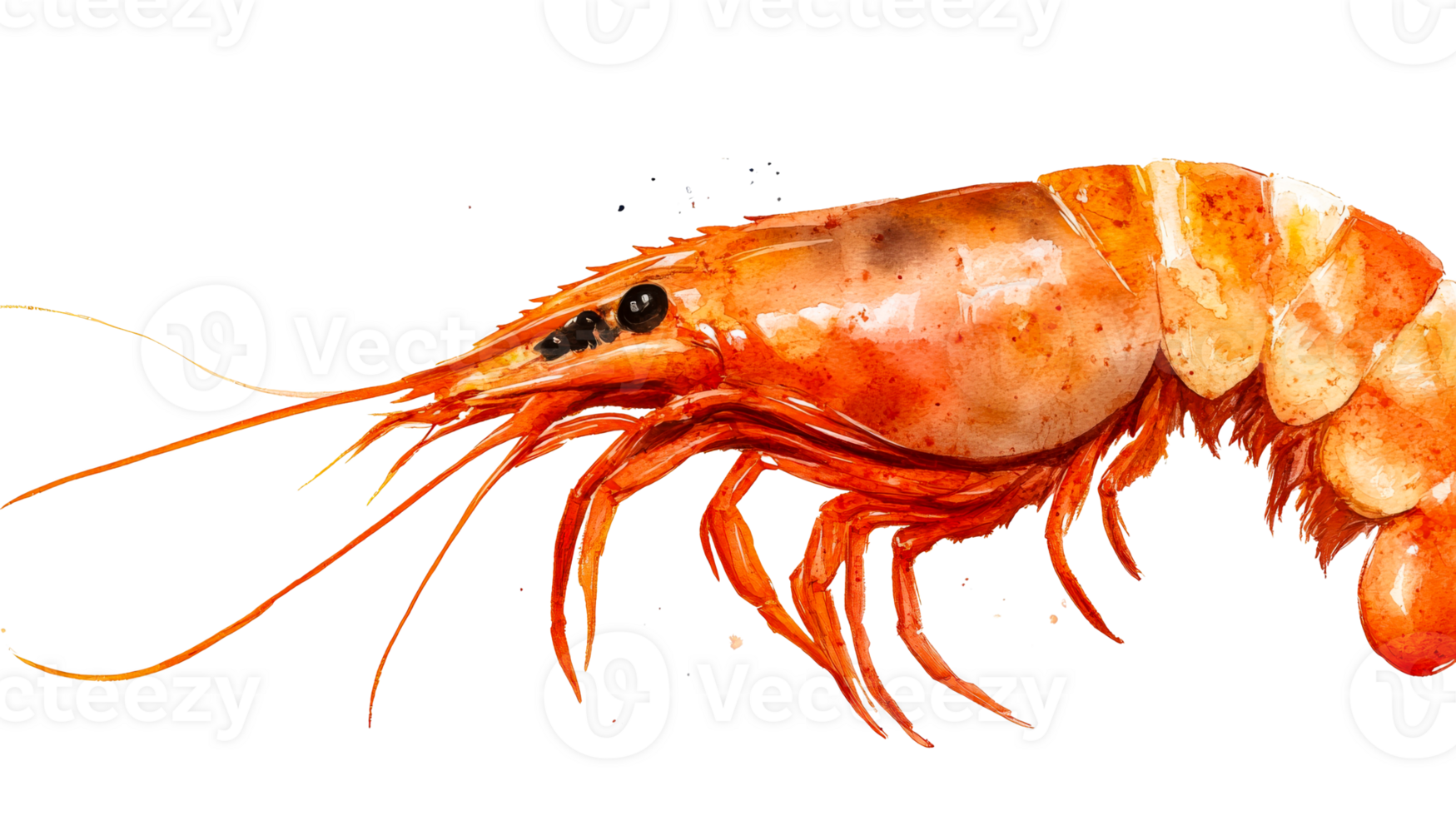 Vivid watercolor shrimp illustration, delicious seafood, cut out transparent png