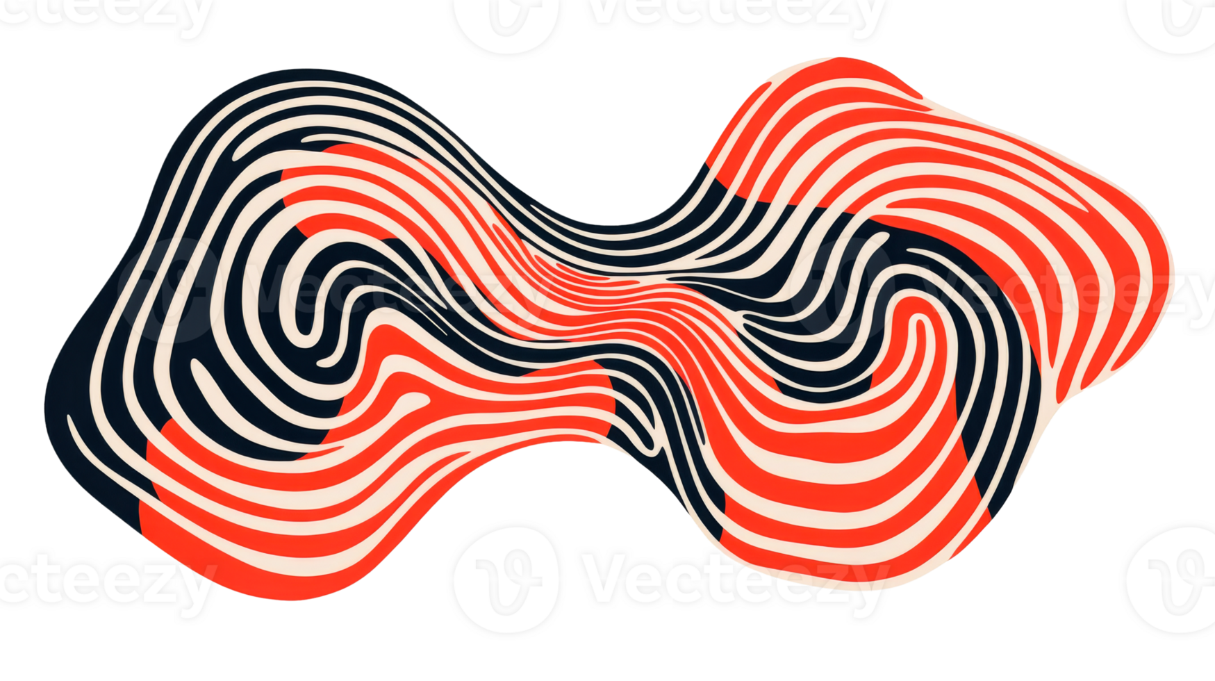 Abstract wavy pattern, red and black, creative shapes, cut out transparent png