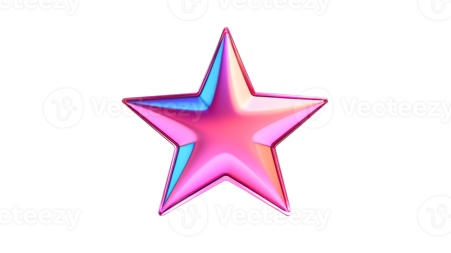 Shiny pink star with colorful reflections, cut out transparent png