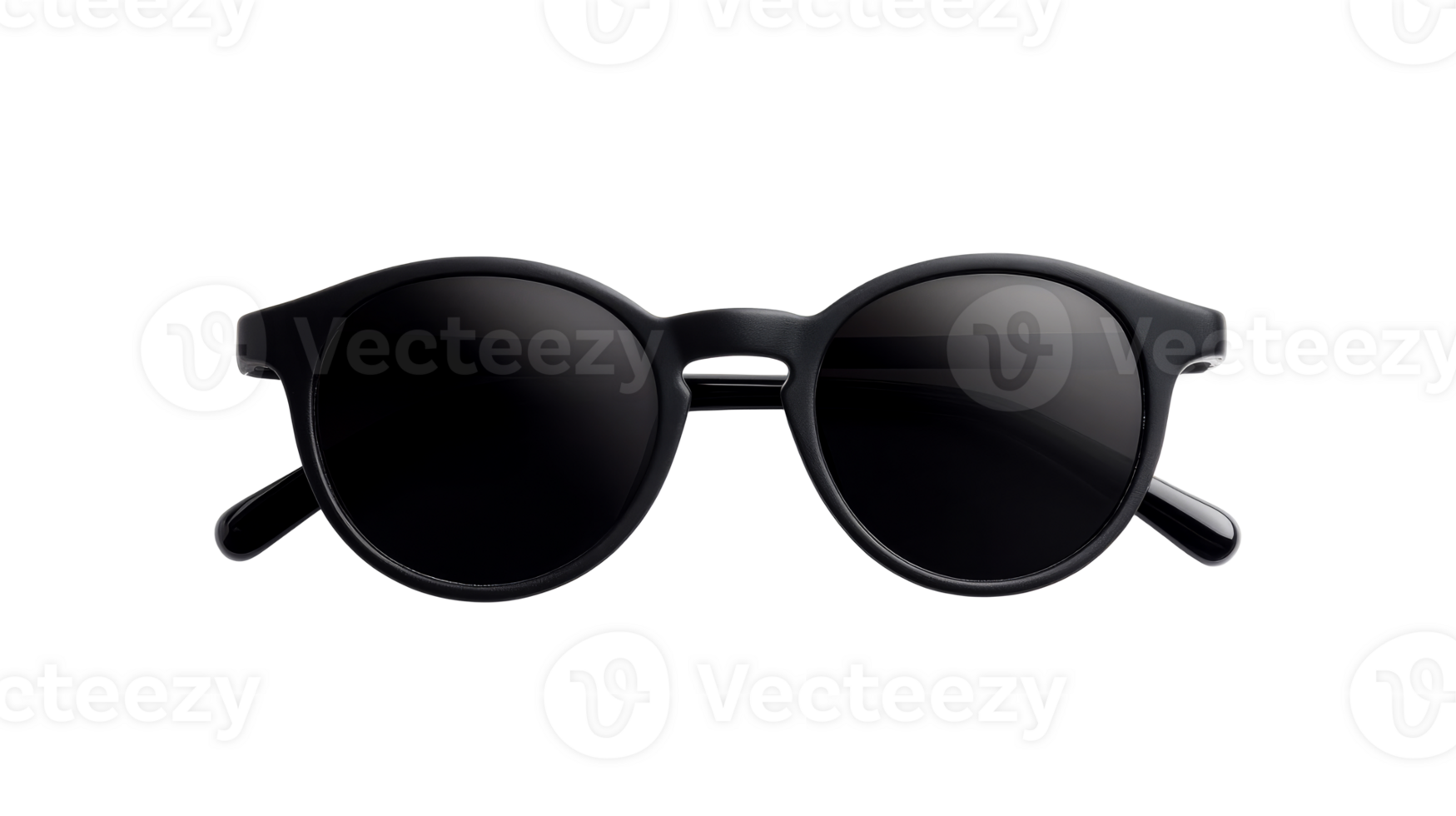 Black sunglasses with round lenses, isolated on black, cut out transparent png