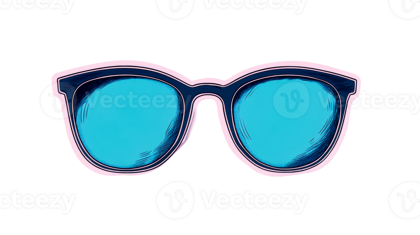 Stylish sunglasses with blue lenses, pink frame, cut out transparent png