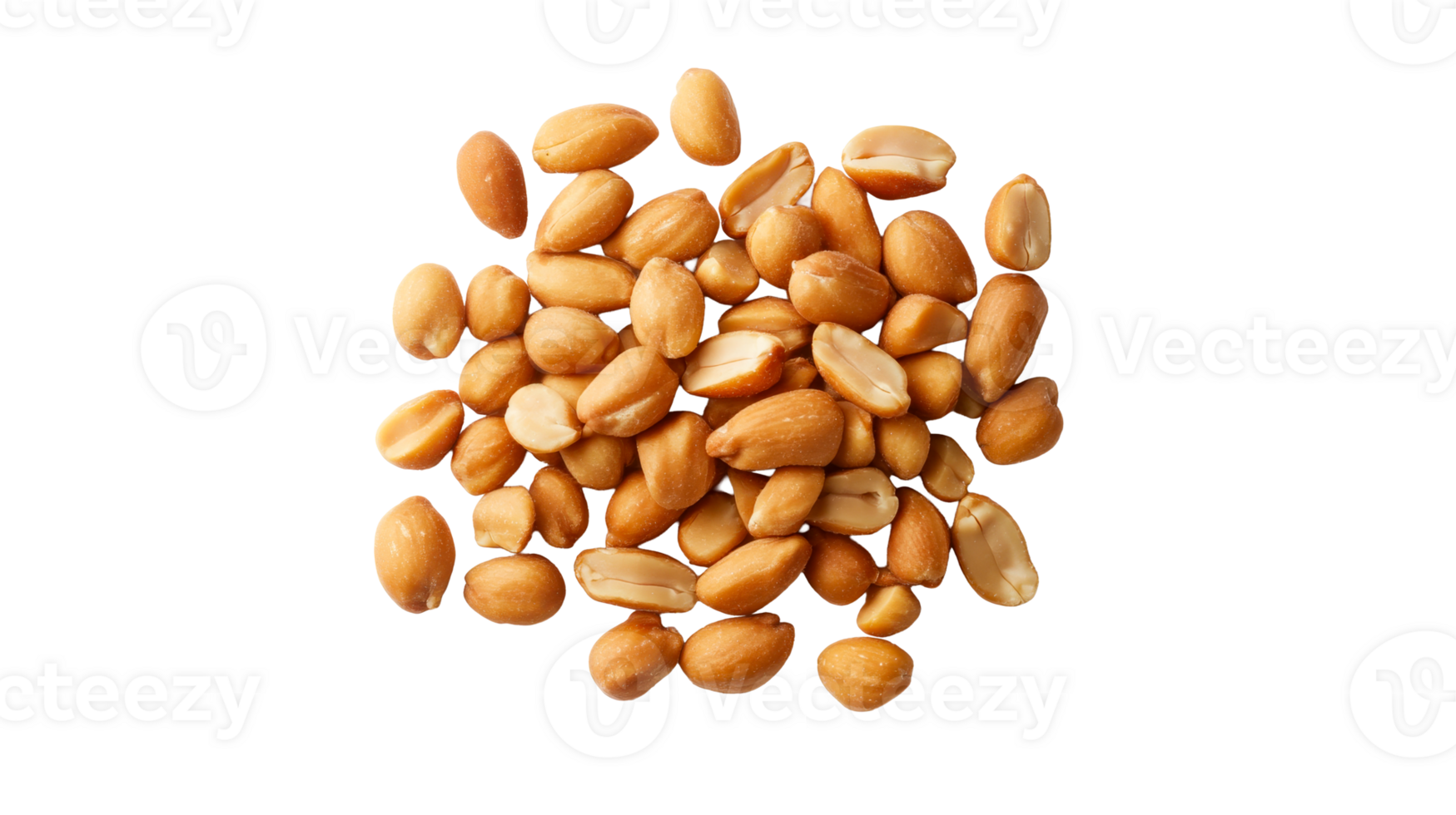 Pile of peanuts, isolated on black background, cut out transparent png