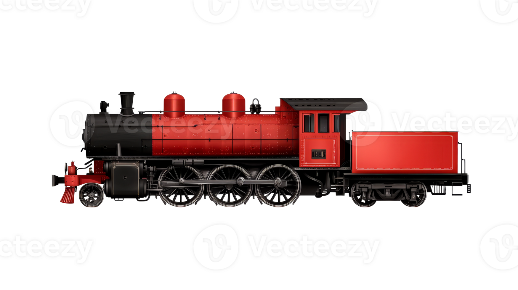 Red train side view graphic, isolated illustration, cut out transparent png