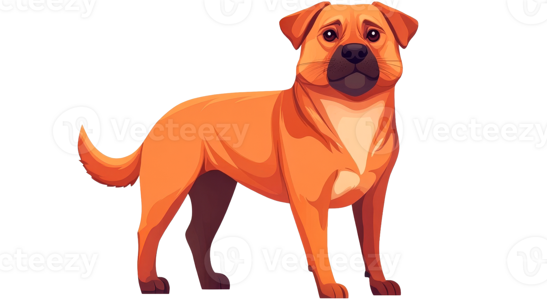 Cartoon dog with orange fur, pet animal standing posing, cut out transparent png