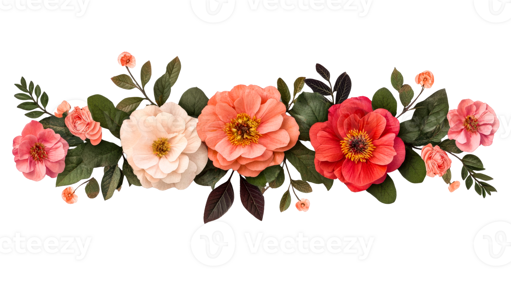 Floral arrangement with pink, white, and red blossoms , cut out transparent png