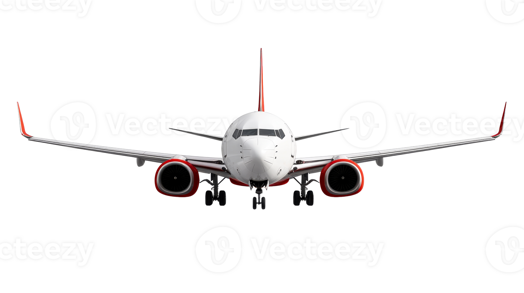 White airliner, front view, against the dark background, cut out transparent png