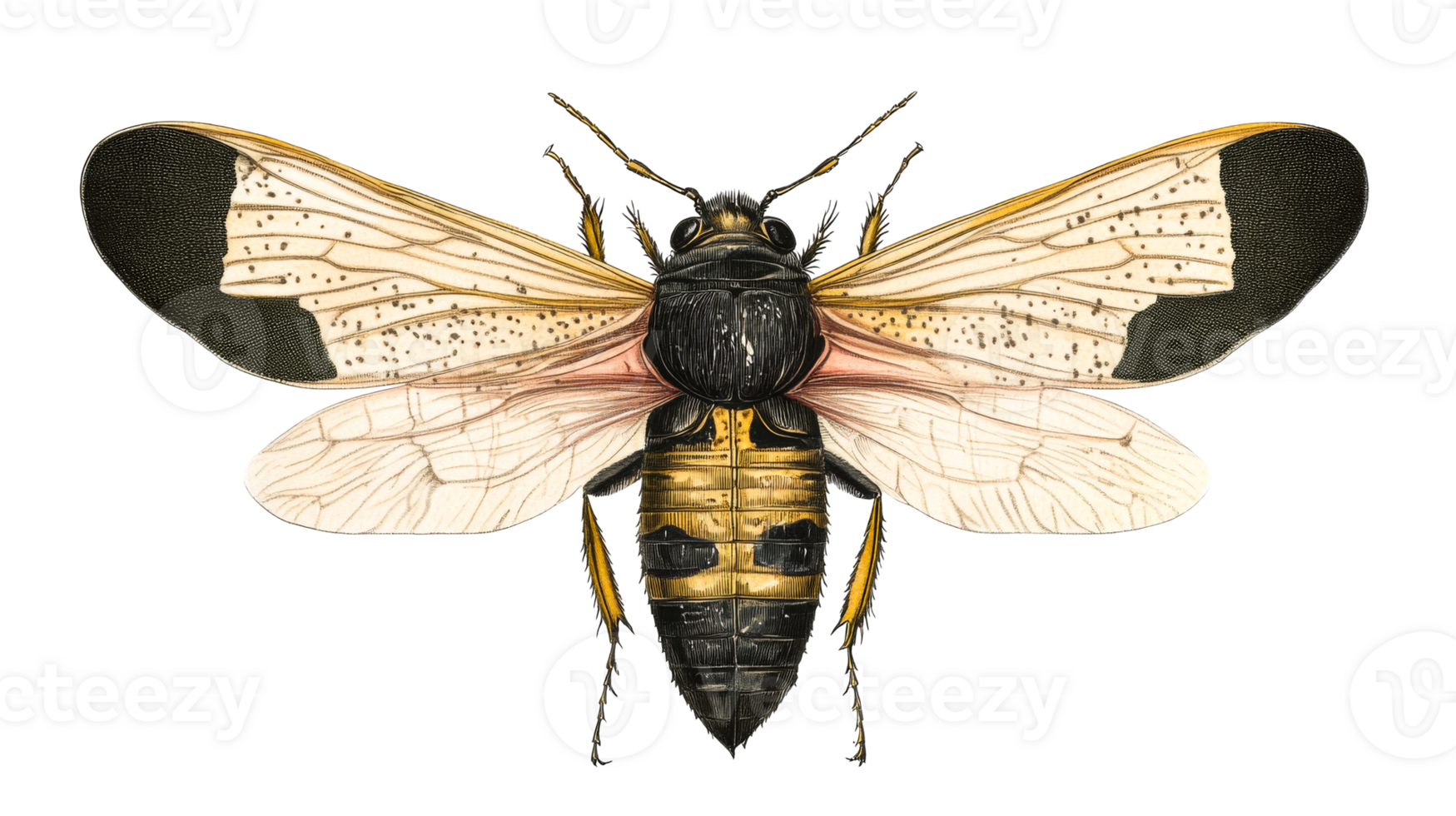 Vintage illustration of a beetle with spread wings , cut out transparent png