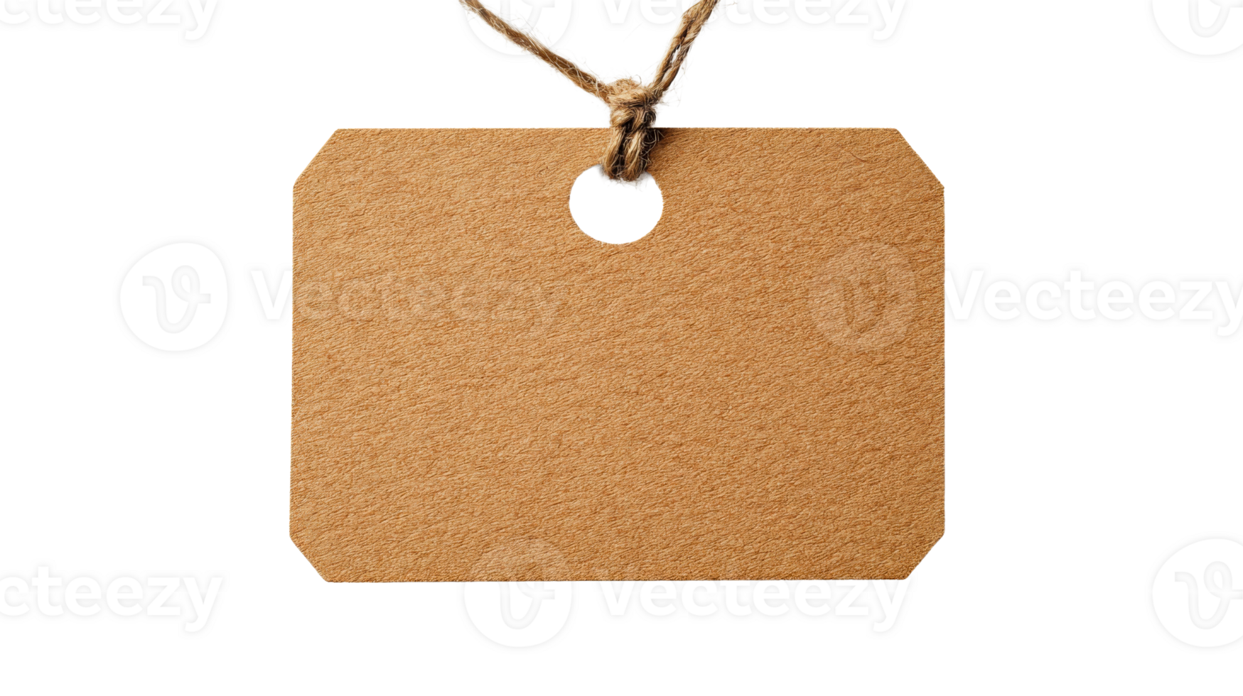 Blank tag with string attached, brown, rectangular, textured,isolated, cut out transparent png