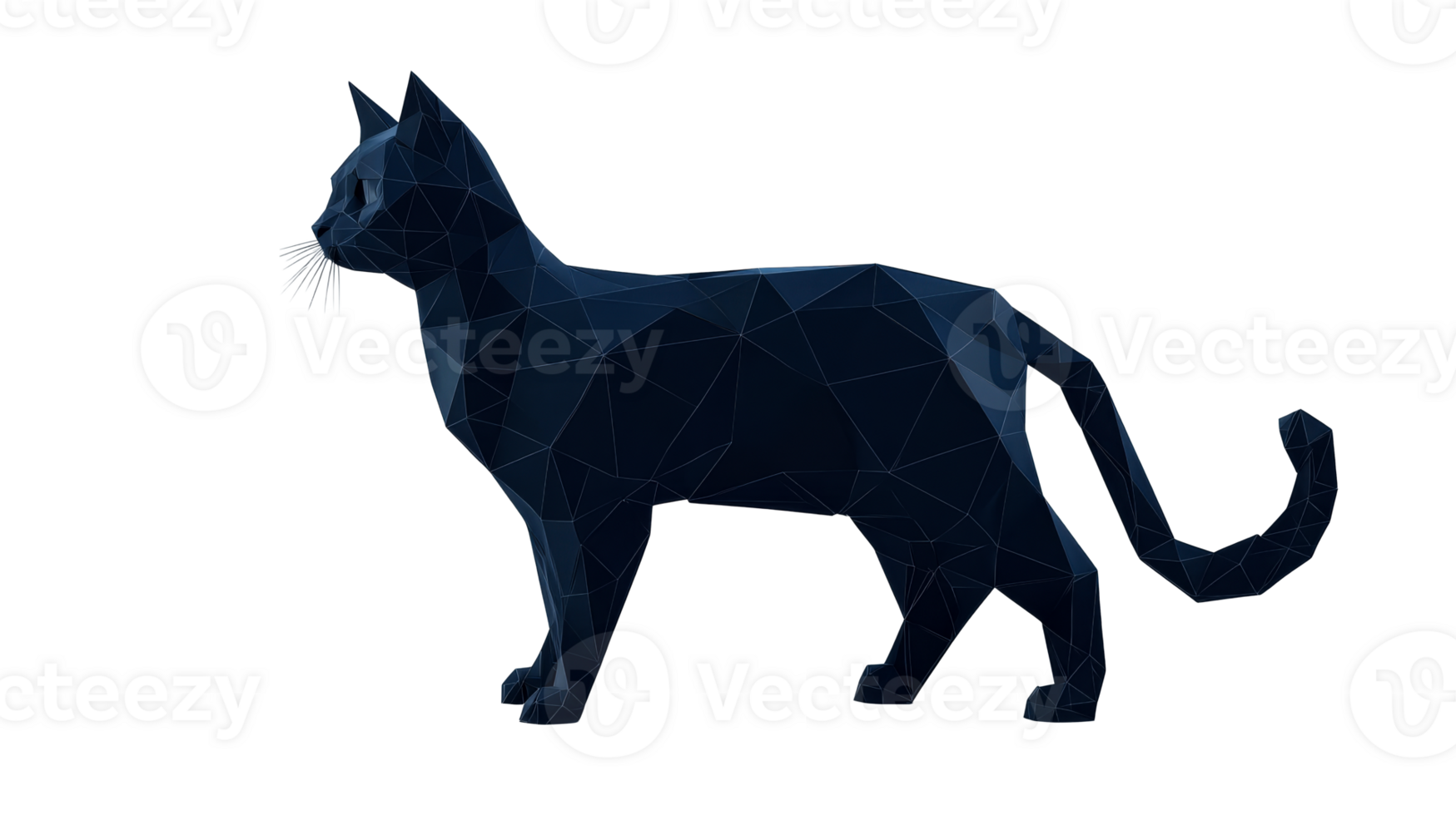 Stylized black cat in geometric design with transparent background png