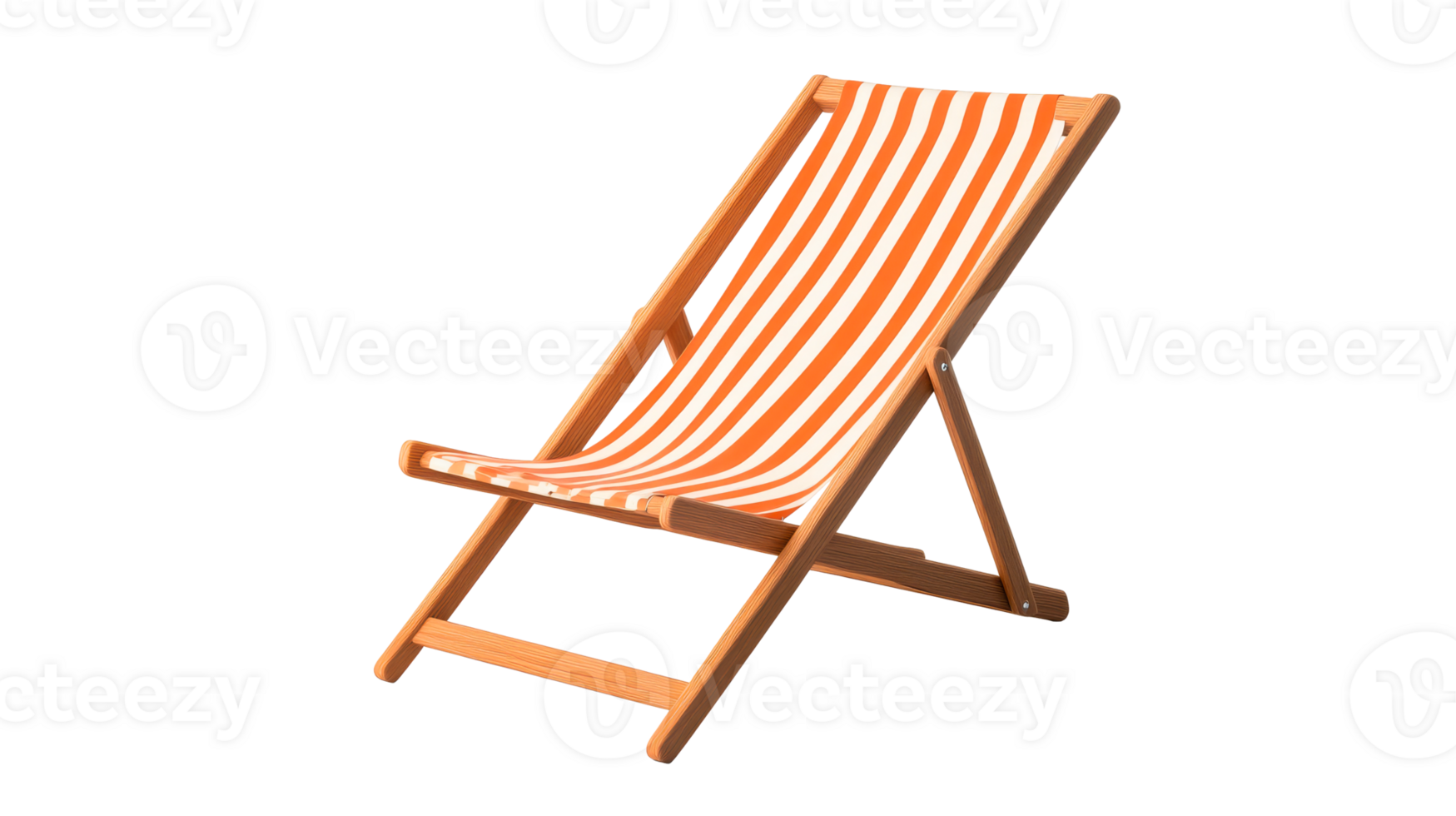 Striped deck chair with wooden frame for outdoor relaxation png