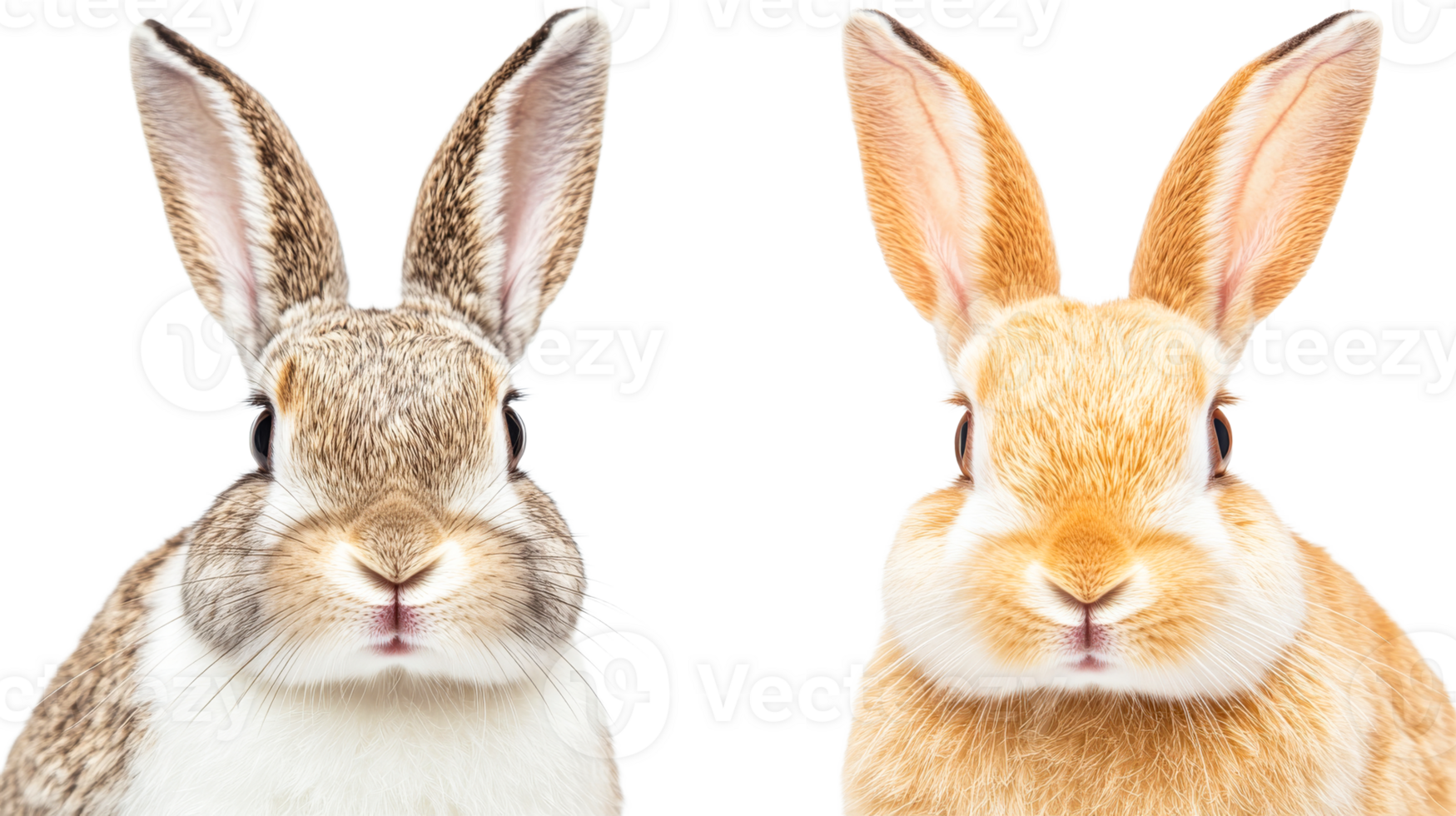 Colorful rabbits with unique expressions on transparent bg png