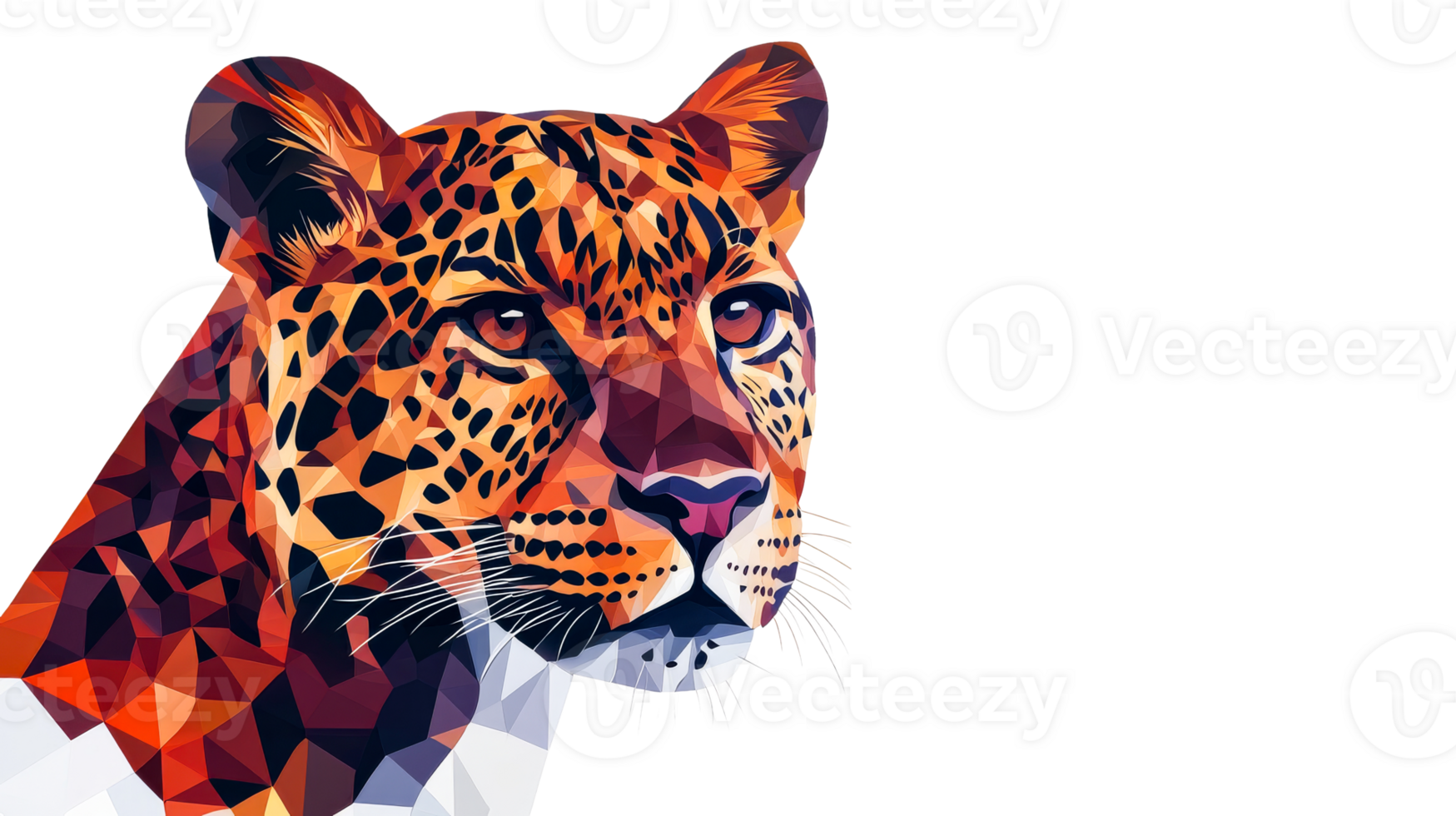 Colorful geometric leopard portrait with transparent background png
