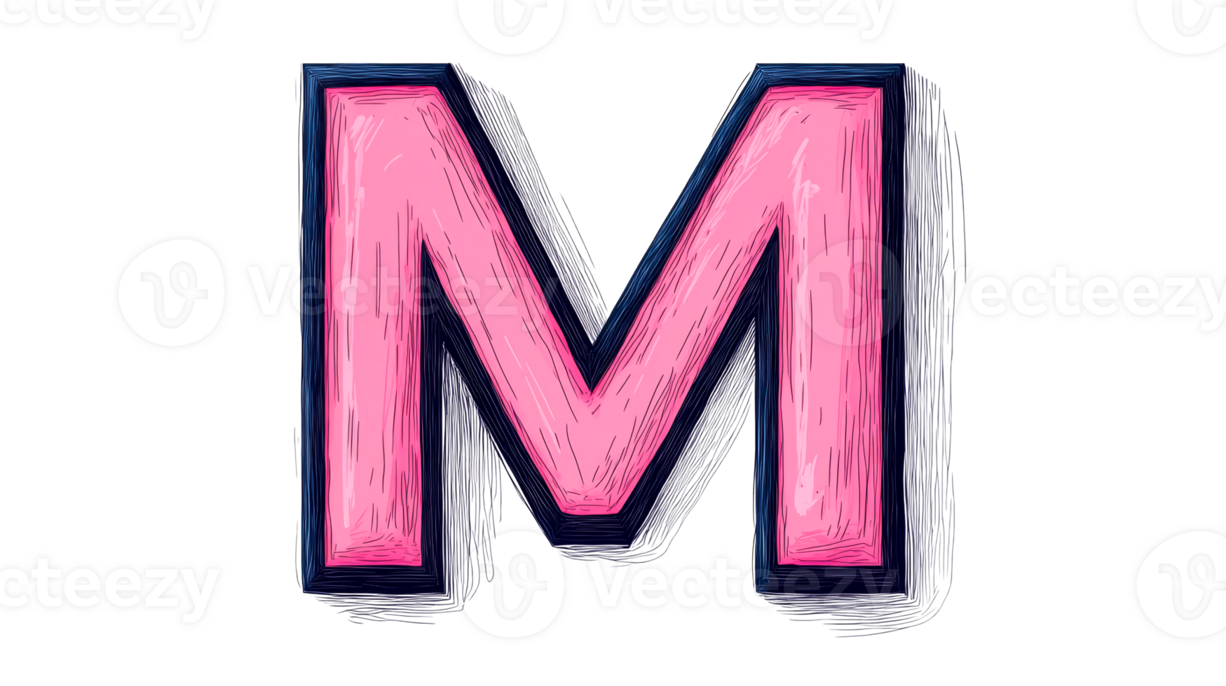 Hand drawn, colorful letter M on transparent background png