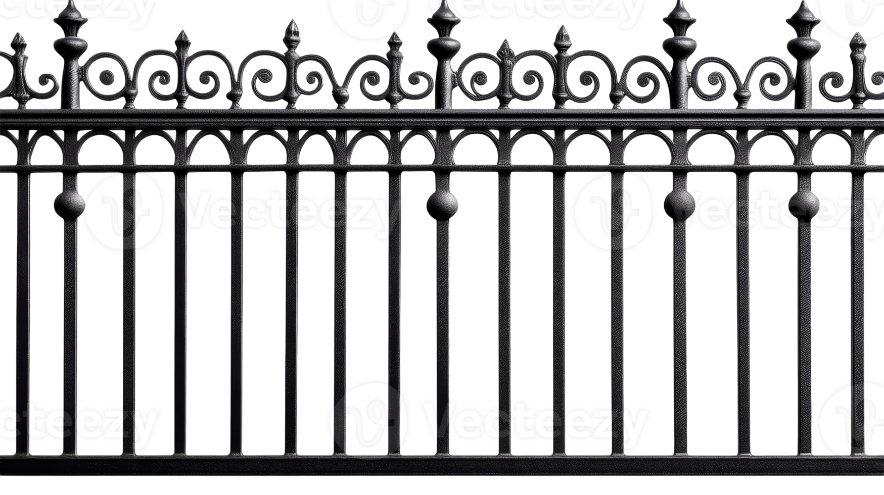 Ornate Iron Fence Detail, Dark Metal Design, Cut Out Transparent png
